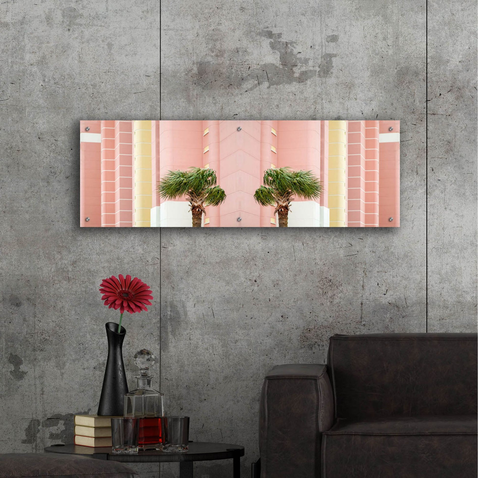 Epic Art ' Two Palms' by Brooke T. Ryan, Acrylic Glass Wall Art,48x16