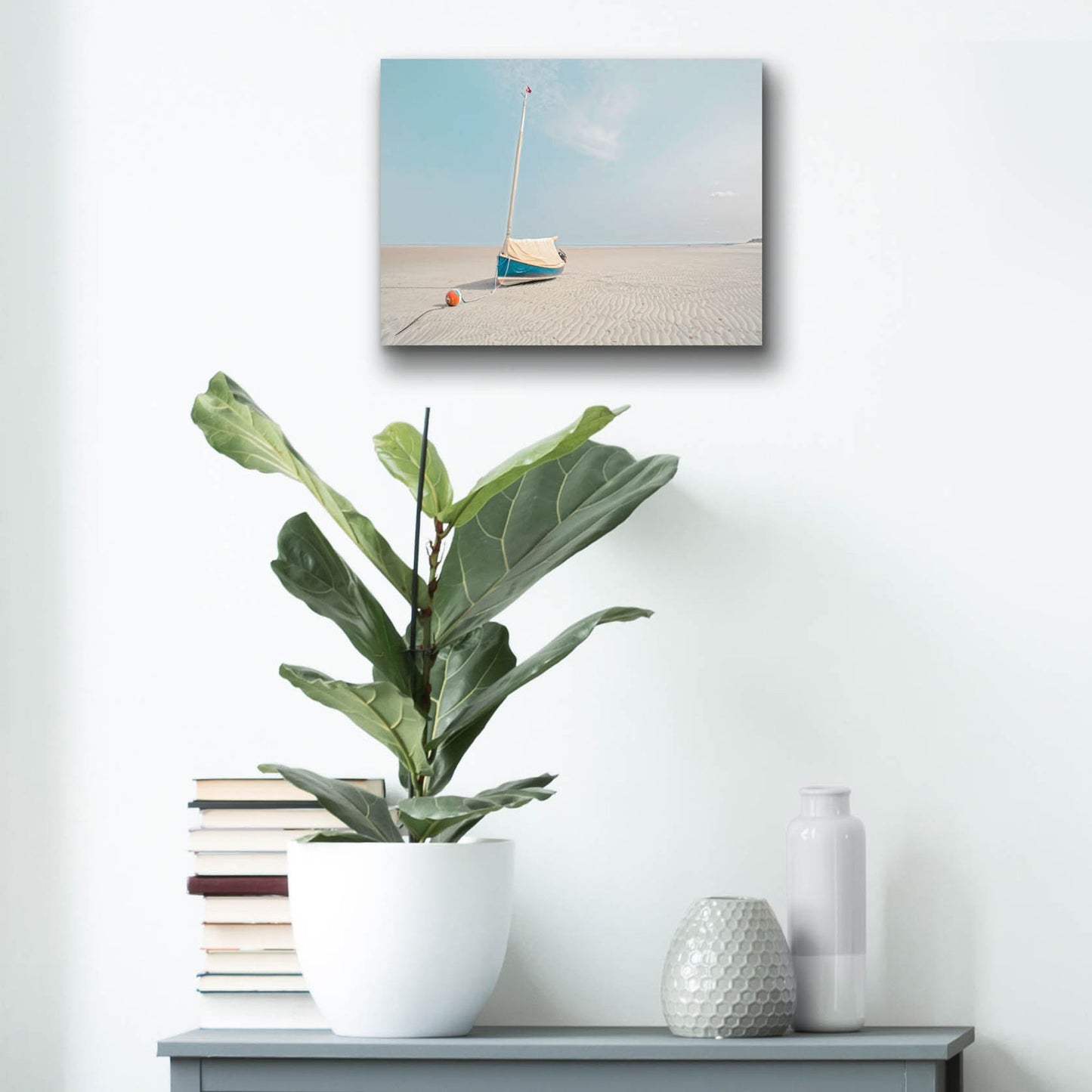 Epic Art ' Sailboat in Teal and Coral' by Brooke T. Ryan, Acrylic Glass Wall Art,16x12