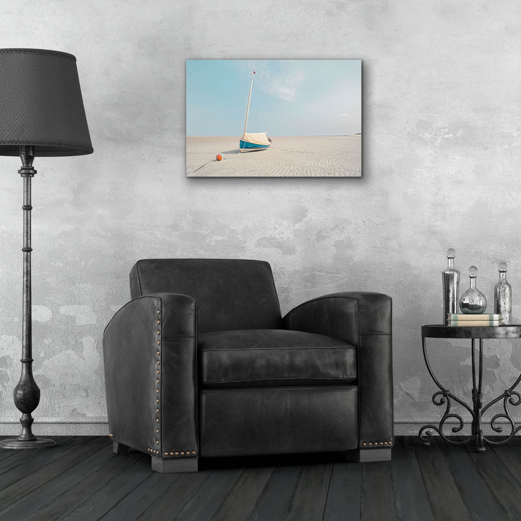 Sailboat in Teal and Coral by Brooke T. Ryan - 24x16 acrylic wall art in a room