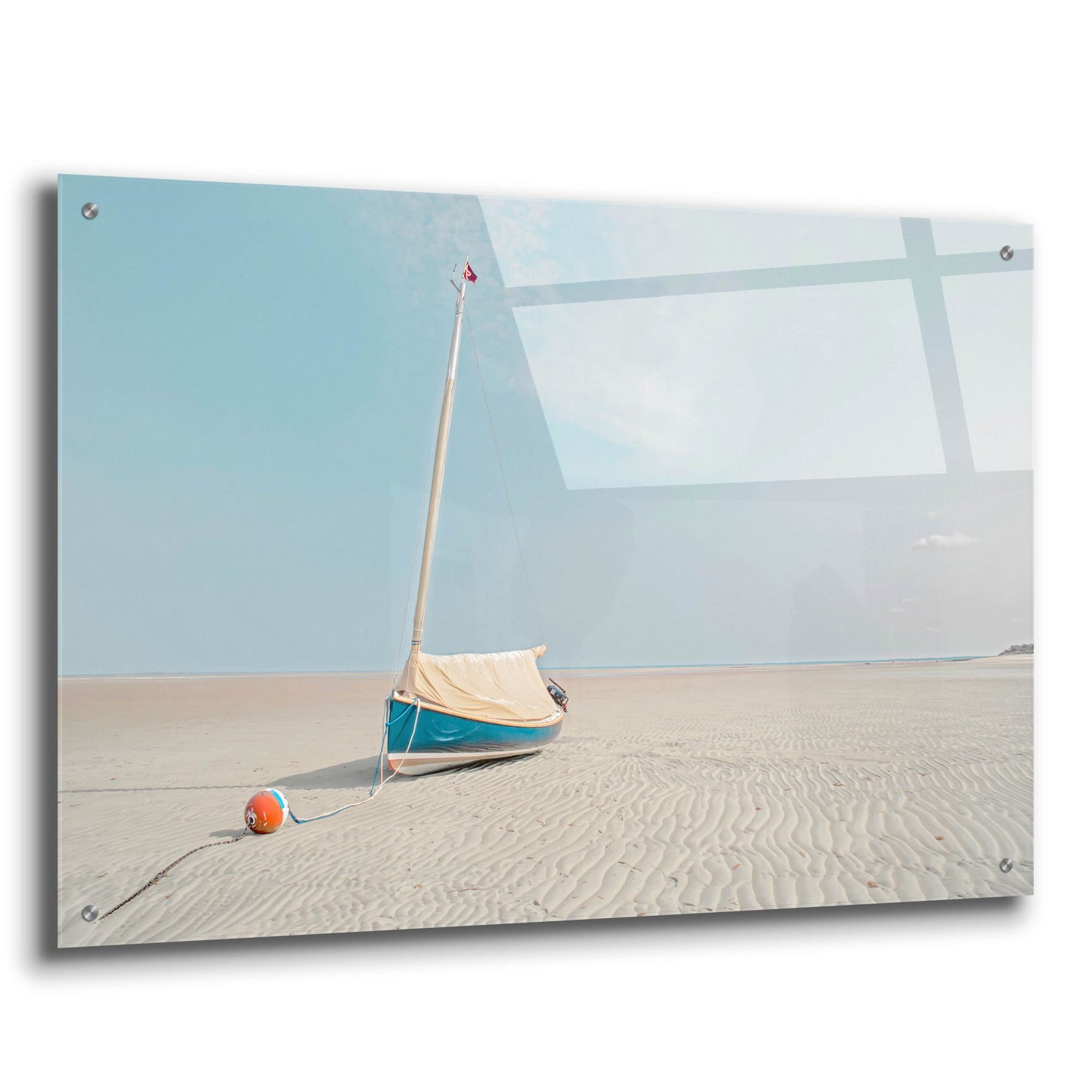 Epic Art ' Sailboat in Teal and Coral' by Brooke T. Ryan, Acrylic Glass Wall Art,36x24