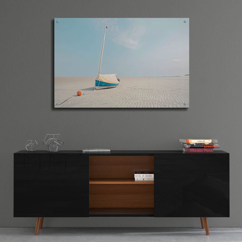 Sailboat in Teal and Coral by Brooke T. Ryan - 36x24 acrylic wall art in a room