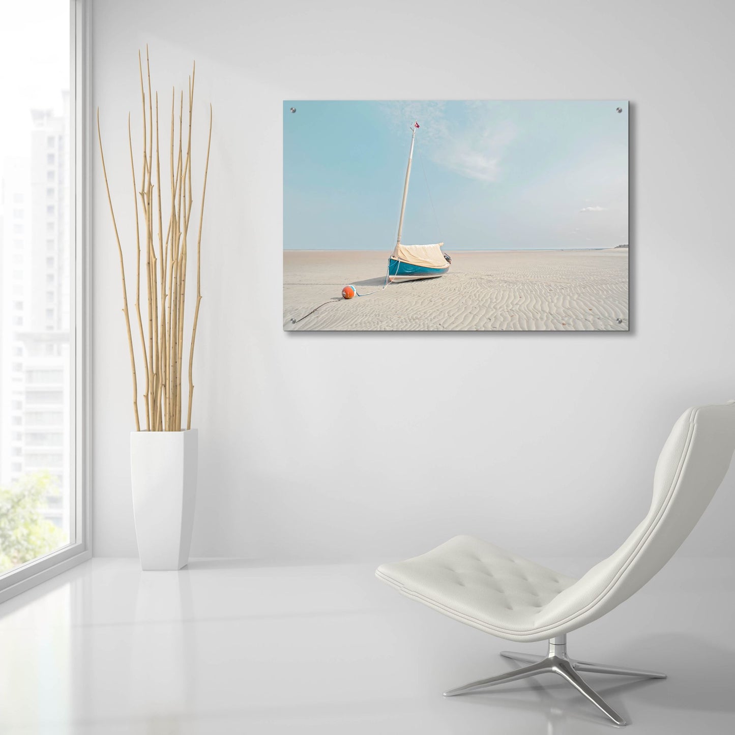 Epic Art ' Sailboat in Teal and Coral' by Brooke T. Ryan, Acrylic Glass Wall Art,36x24