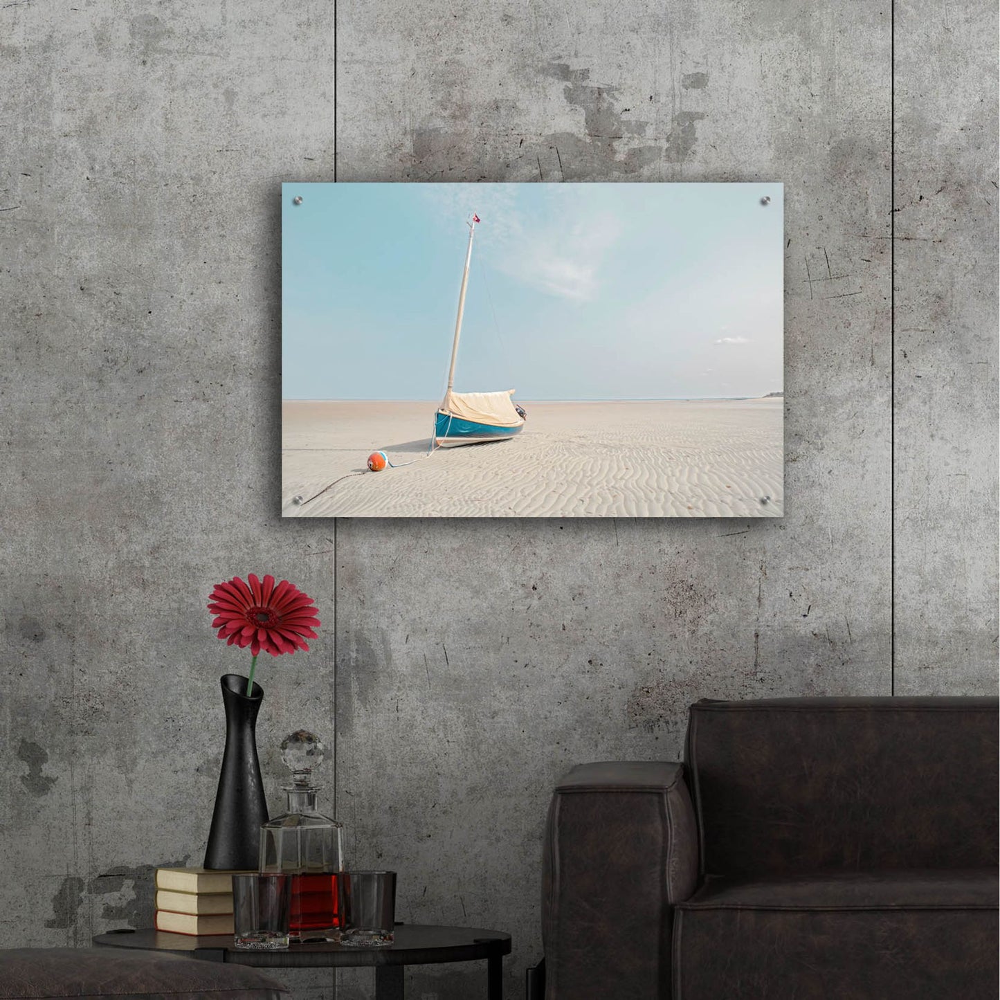 Epic Art ' Sailboat in Teal and Coral' by Brooke T. Ryan, Acrylic Glass Wall Art,36x24