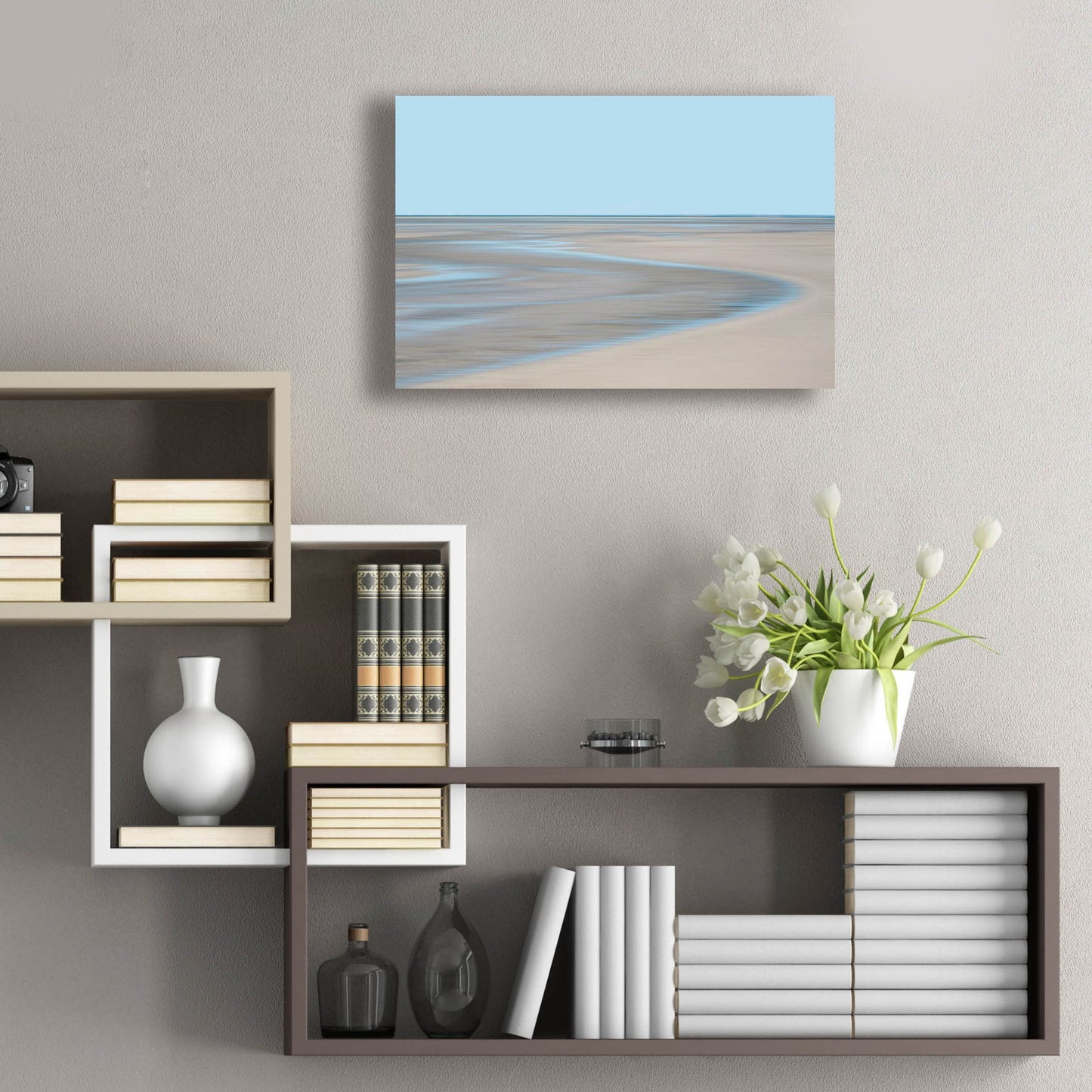 Epic Art ' Blue and Beige Beach 1' by Brooke T. Ryan, Acrylic Glass Wall Art,24x16