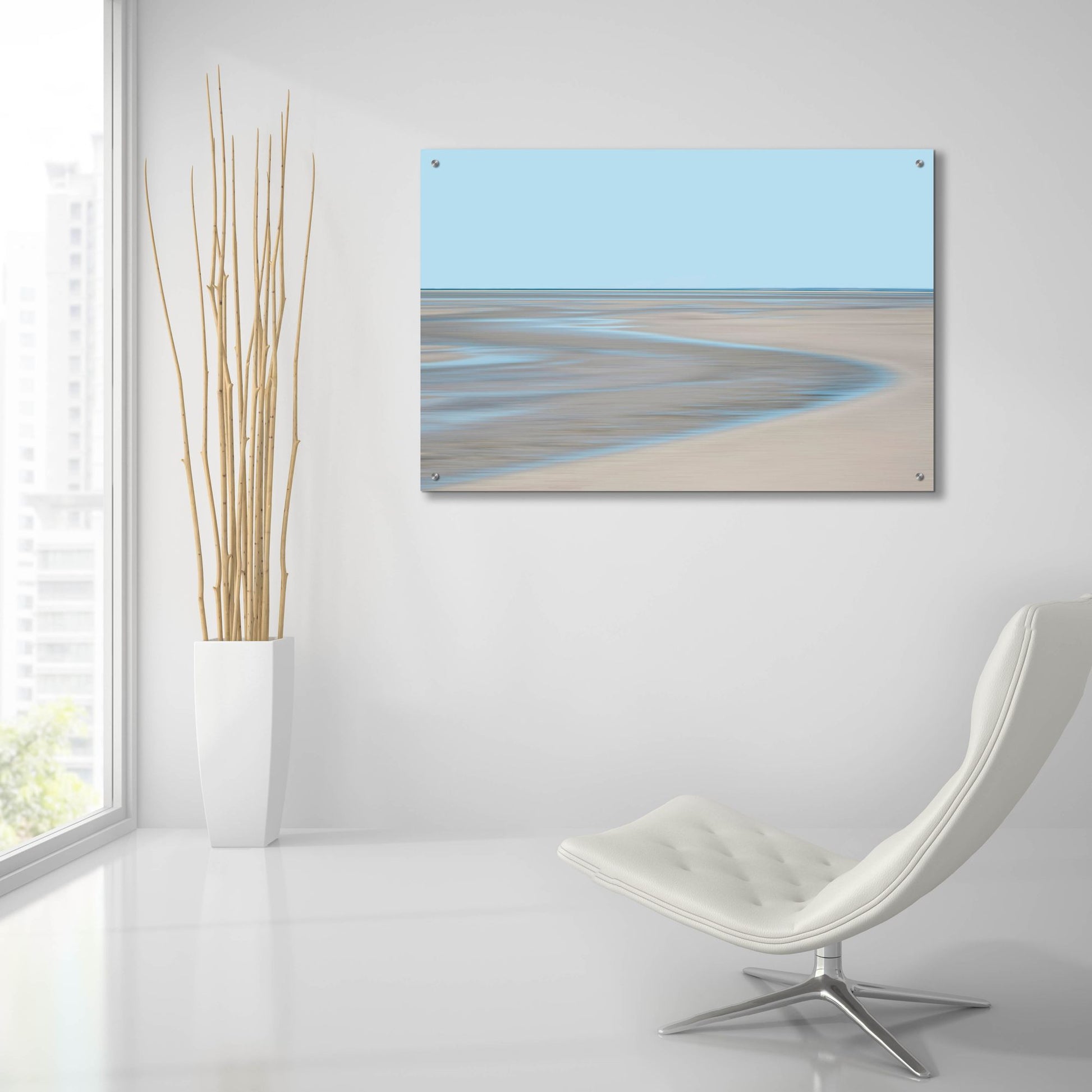 Epic Art ' Blue and Beige Beach 1' by Brooke T. Ryan, Acrylic Glass Wall Art,36x24