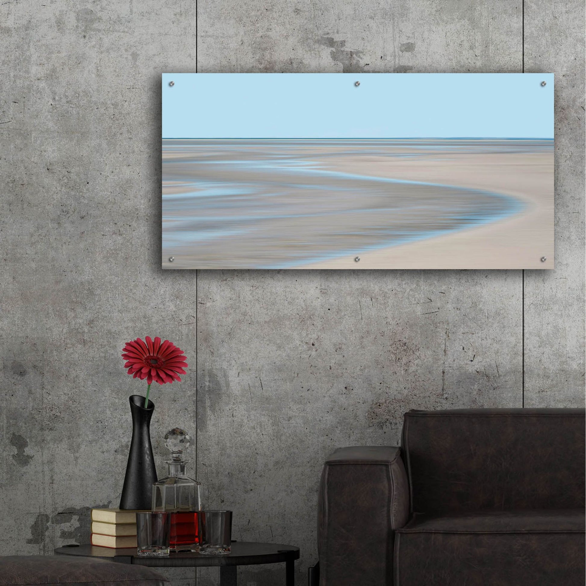 Epic Art ' Blue and Beige Beach 2' by Brooke T. Ryan, Acrylic Glass Wall Art,48x24