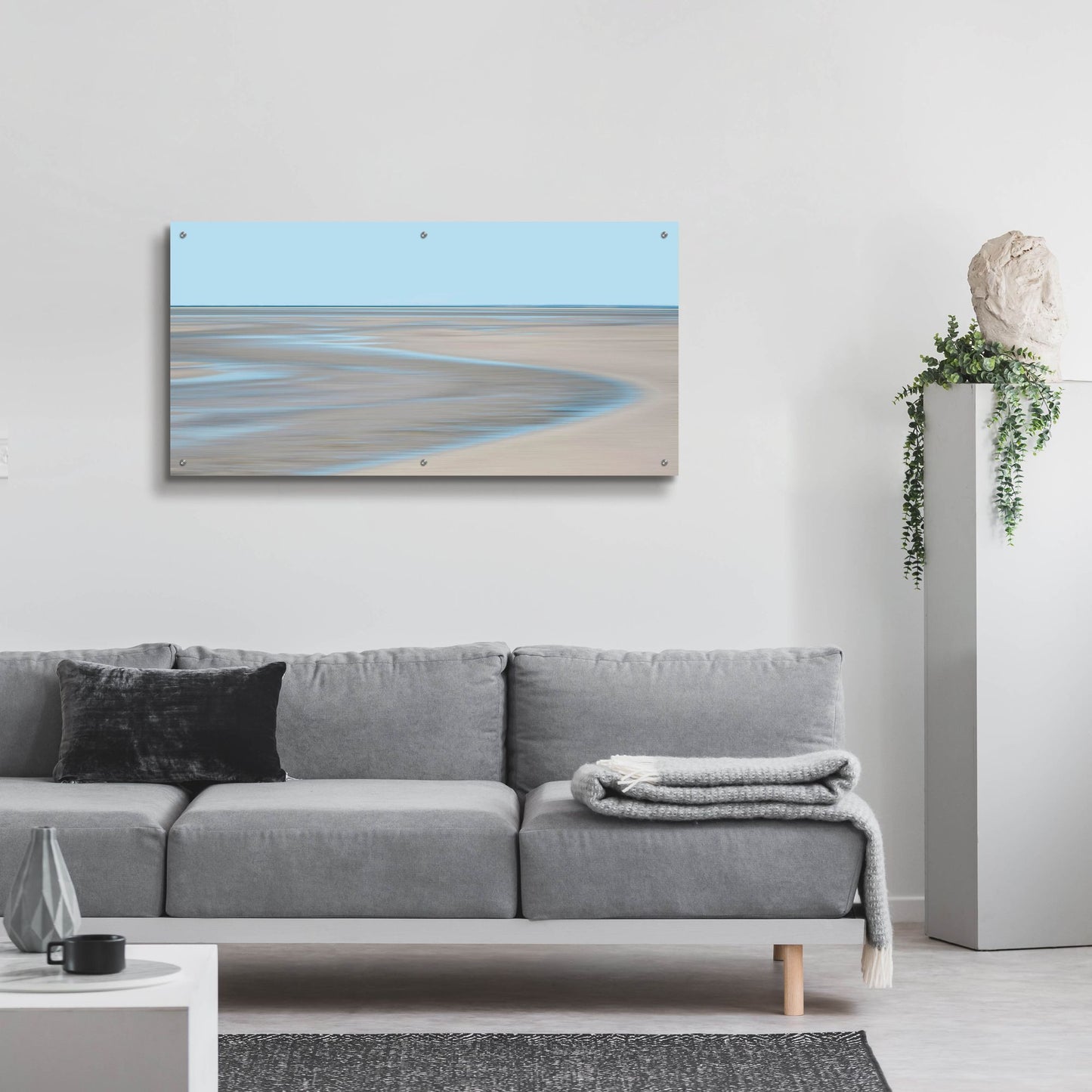 Epic Art ' Blue and Beige Beach 2' by Brooke T. Ryan, Acrylic Glass Wall Art,48x24