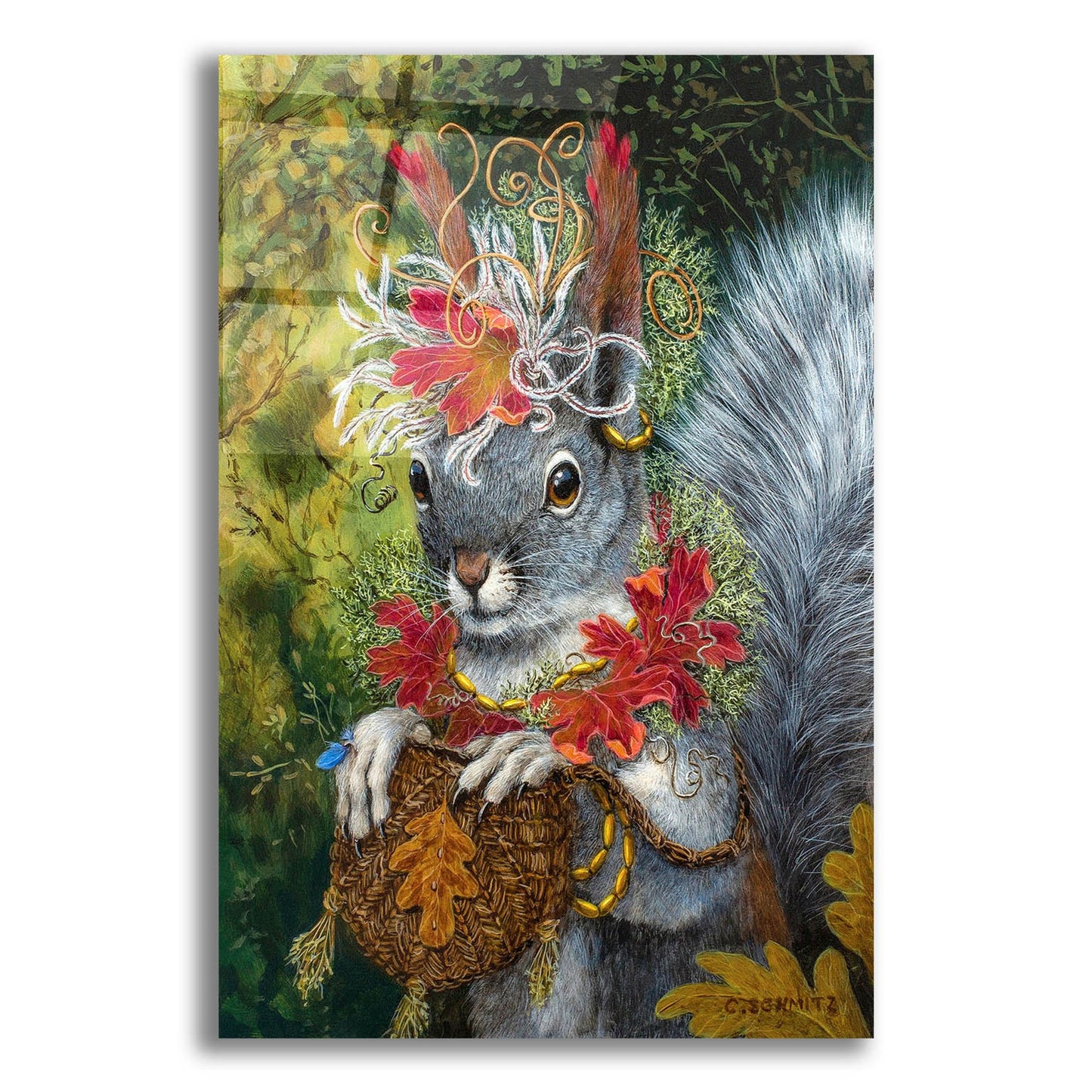 Epic Art ' The Squirrel's Dream' by Carolyn Schmitz, Acrylic Glass Wall Art,12x16