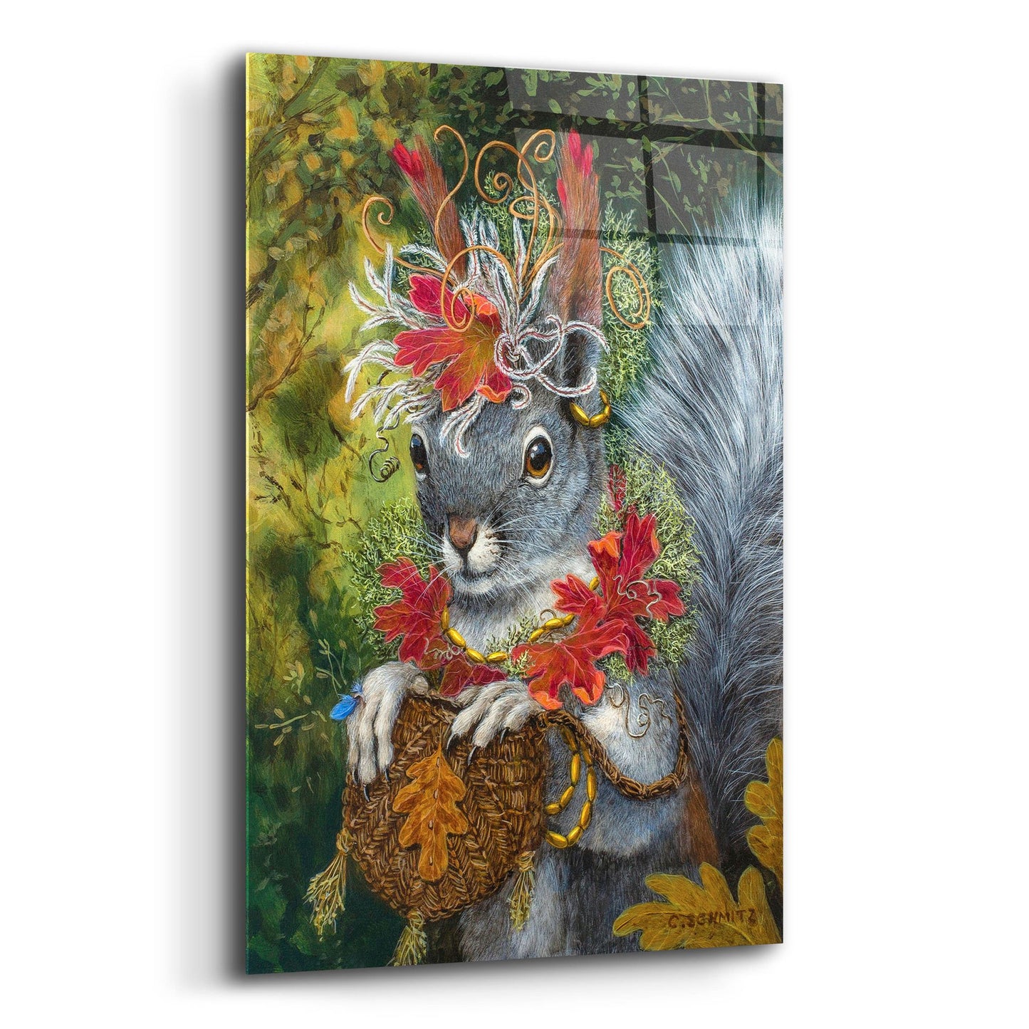 Epic Art ' The Squirrel's Dream' by Carolyn Schmitz, Acrylic Glass Wall Art,16x24