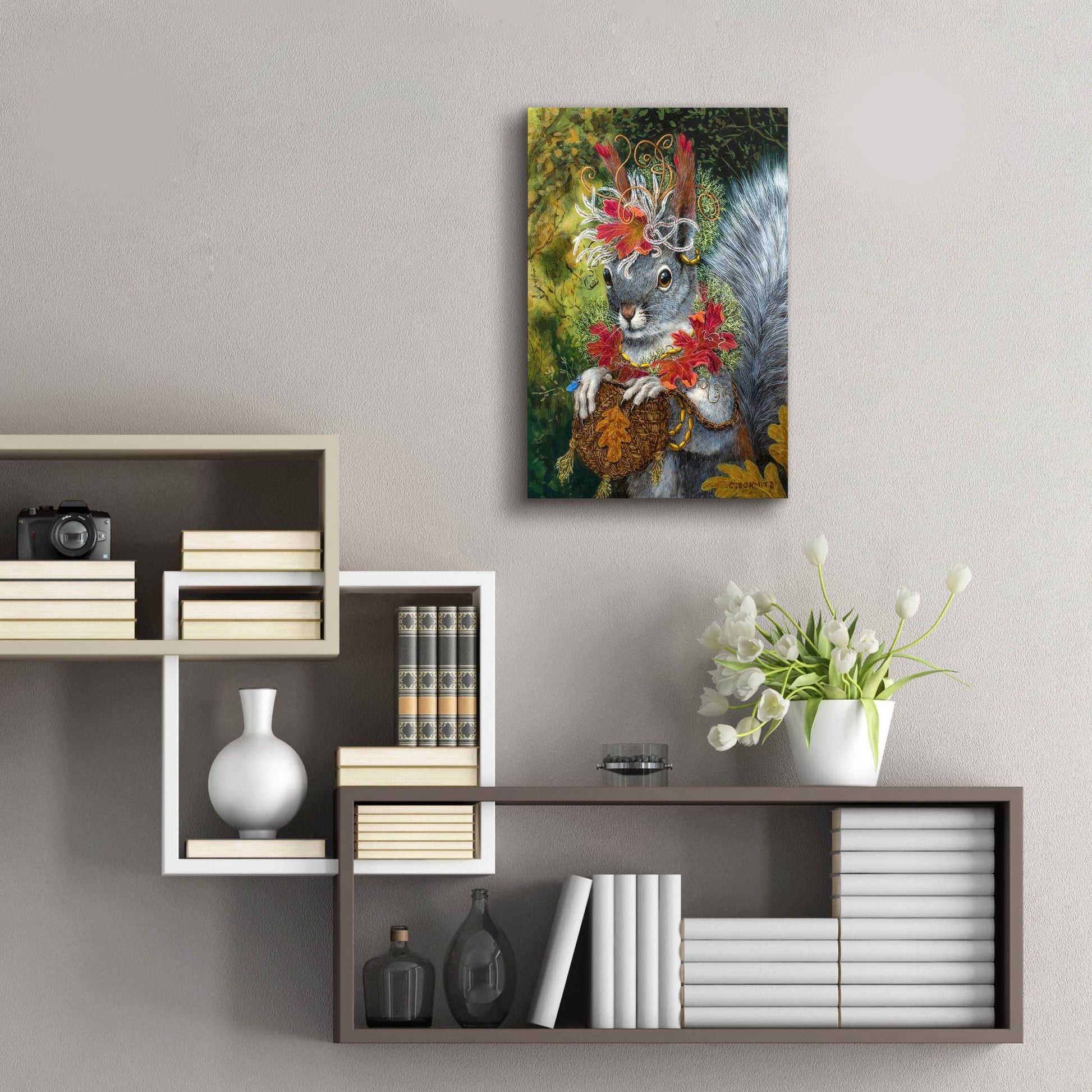 Epic Art ' The Squirrel's Dream' by Carolyn Schmitz, Acrylic Glass Wall Art,16x24