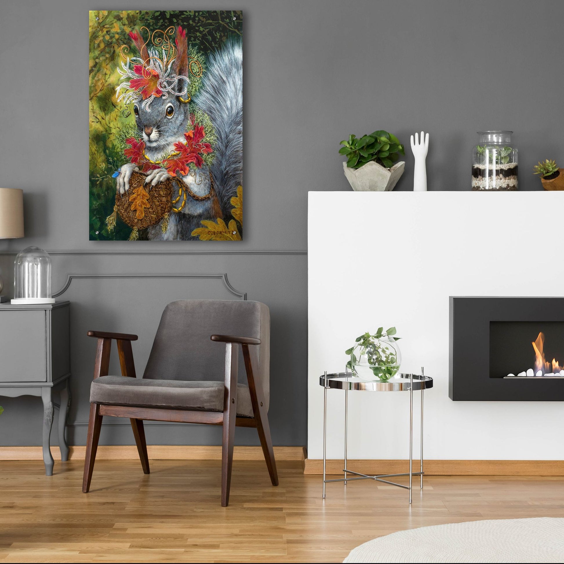 Epic Art ' The Squirrel's Dream' by Carolyn Schmitz, Acrylic Glass Wall Art,24x36
