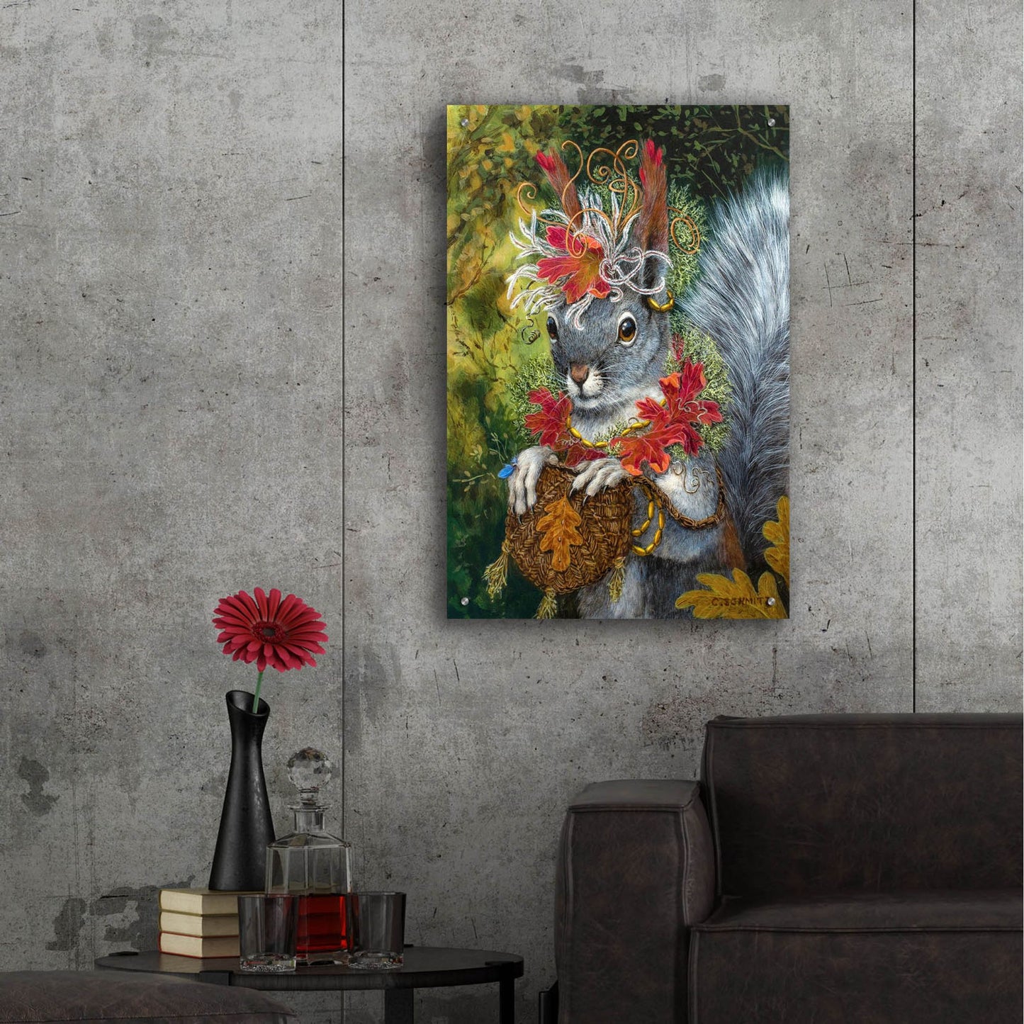 Epic Art ' The Squirrel's Dream' by Carolyn Schmitz, Acrylic Glass Wall Art,24x36