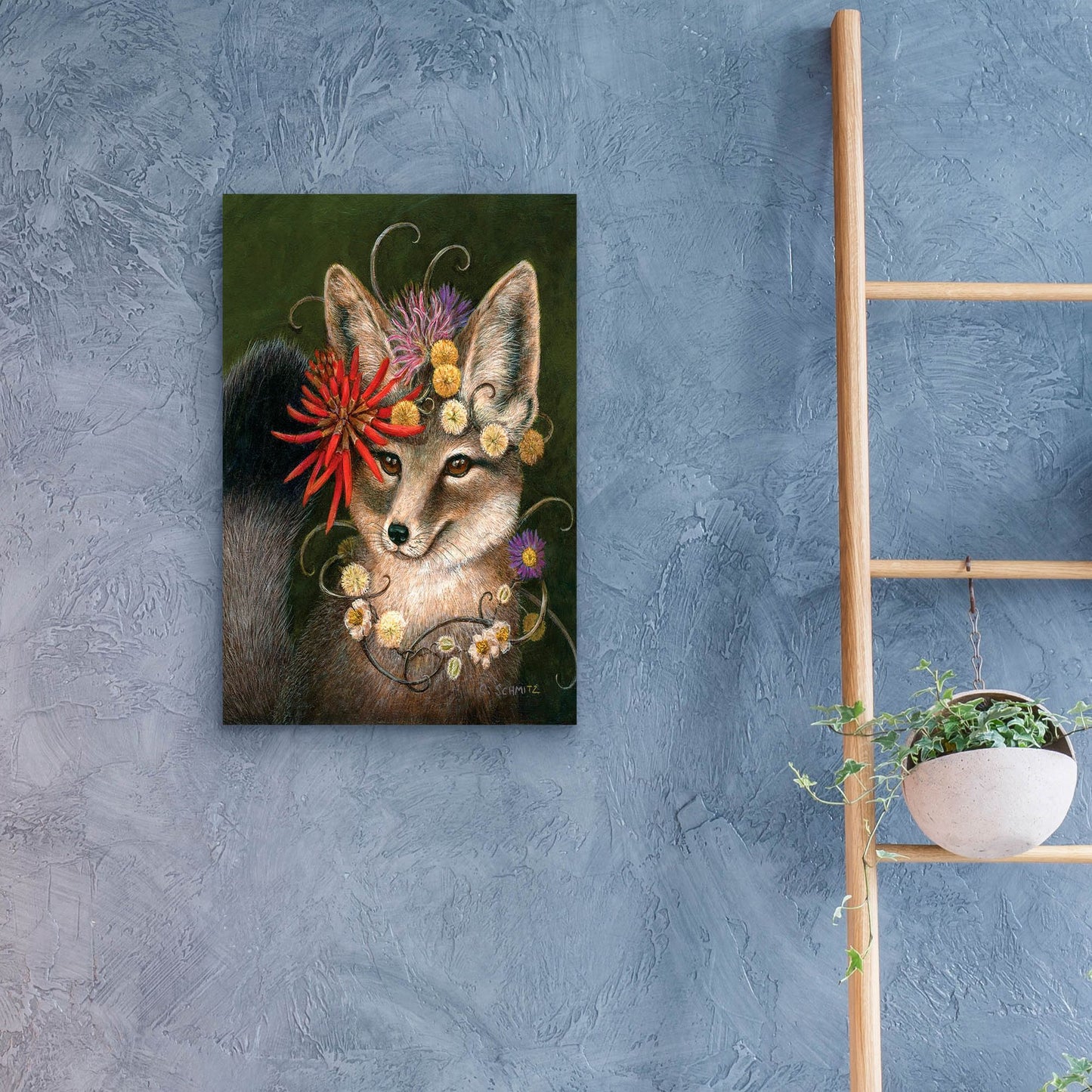 Epic Art ' Kit Fox in Coral' by Carolyn Schmitz, Acrylic Glass Wall Art,16x24