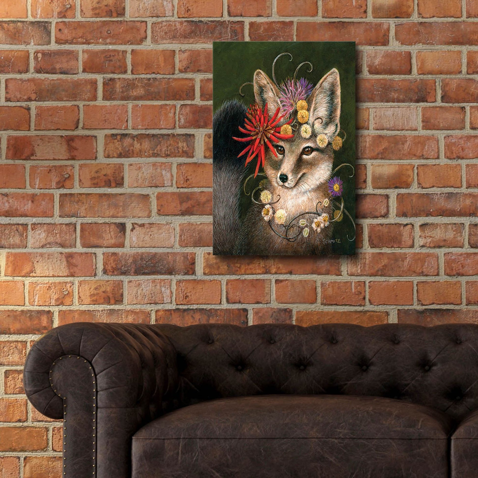 Epic Art ' Kit Fox in Coral' by Carolyn Schmitz, Acrylic Glass Wall Art,16x24