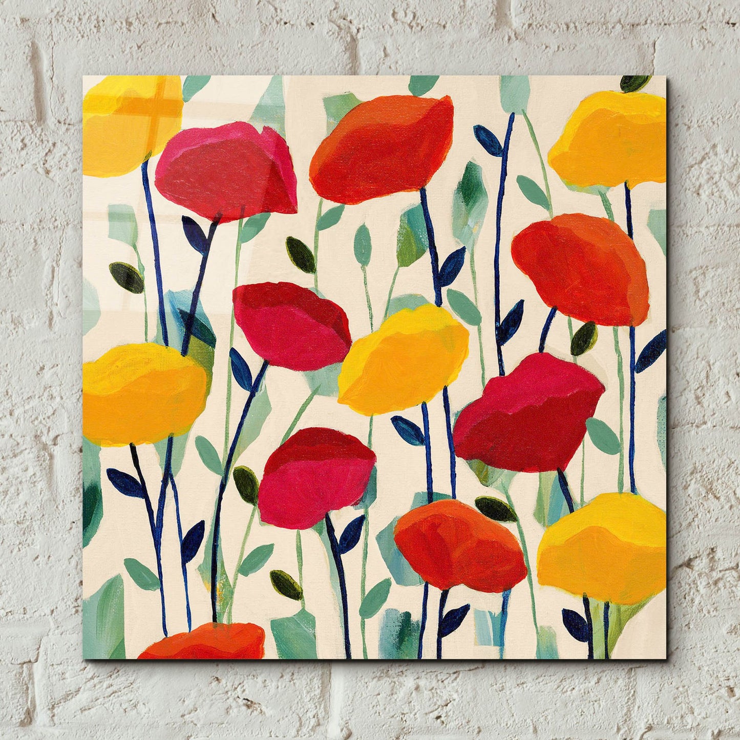 Epic Art ' Cheerful Poppies' by Carrie Schmitt, Acrylic Glass Wall Art,12x12