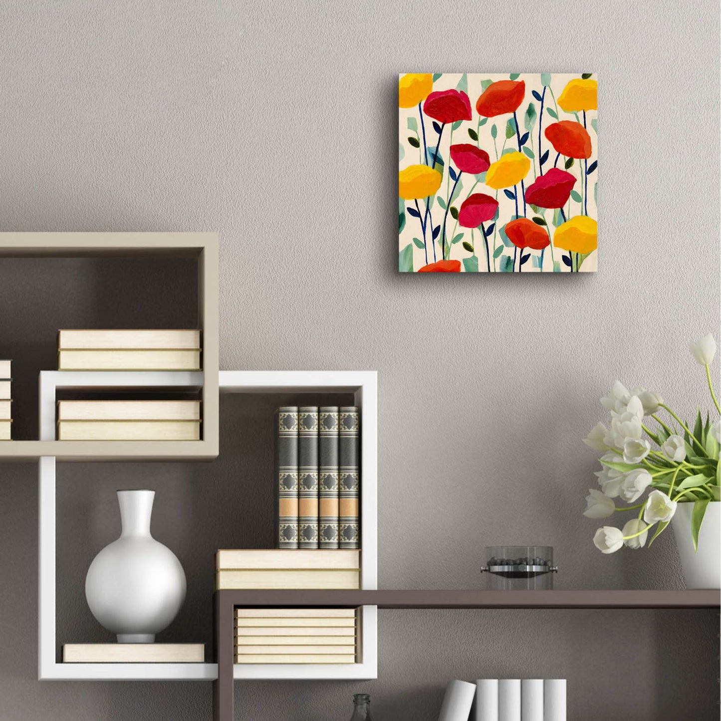 Epic Art ' Cheerful Poppies' by Carrie Schmitt, Acrylic Glass Wall Art,12x12