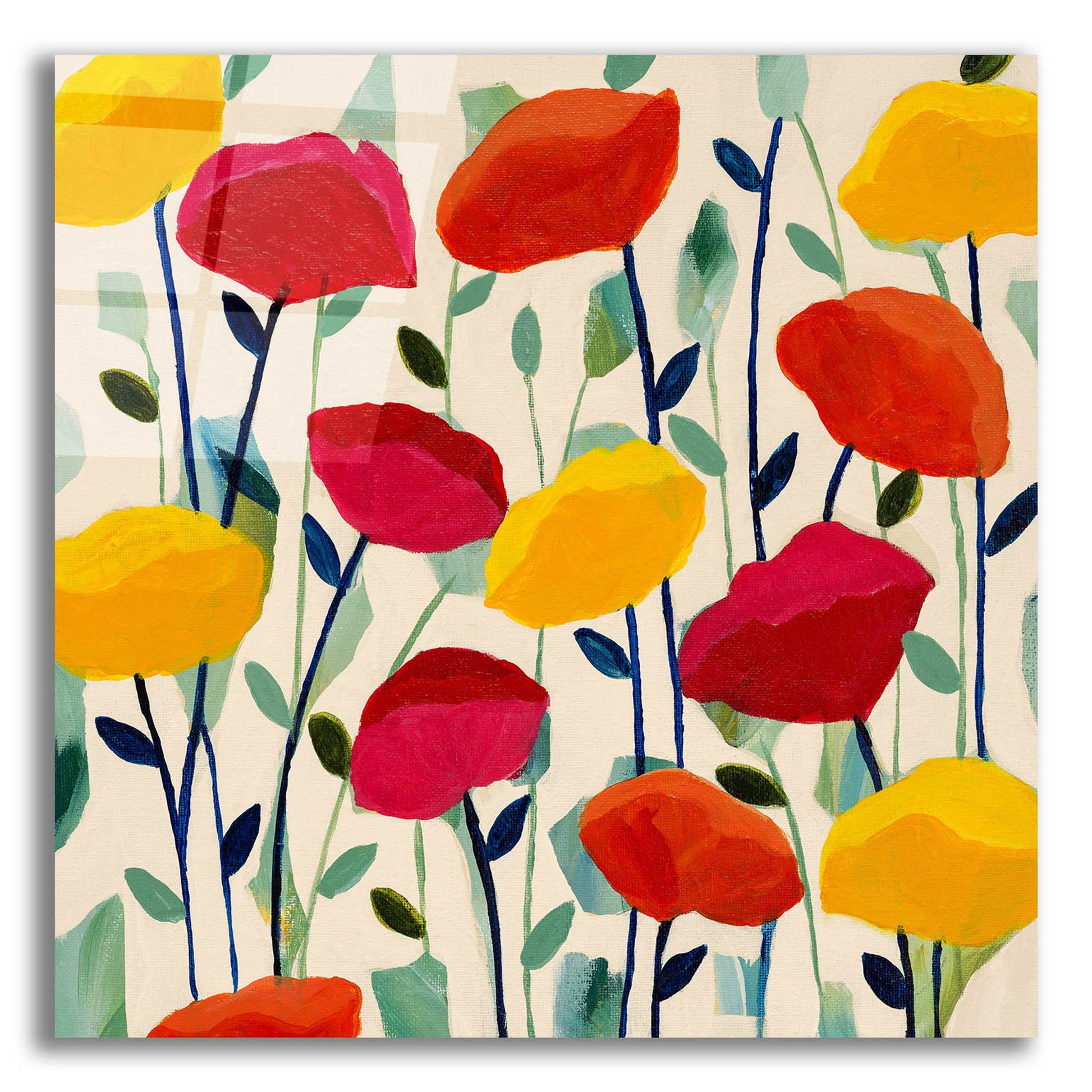 Epic Art ' Cheerful Poppies' by Carrie Schmitt, Acrylic Glass Wall Art,12x12