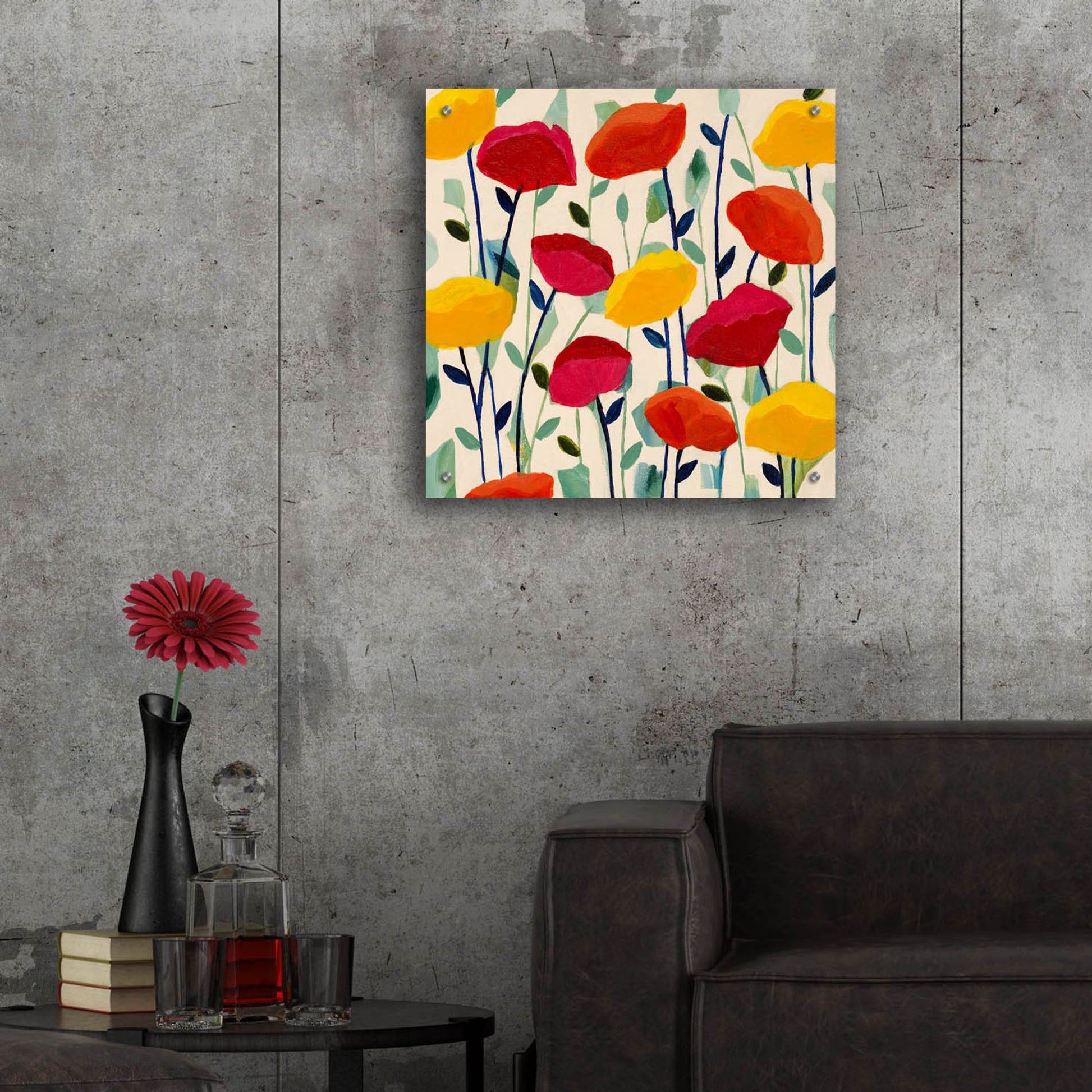 Epic Art ' Cheerful Poppies' by Carrie Schmitt, Acrylic Glass Wall Art,24x24