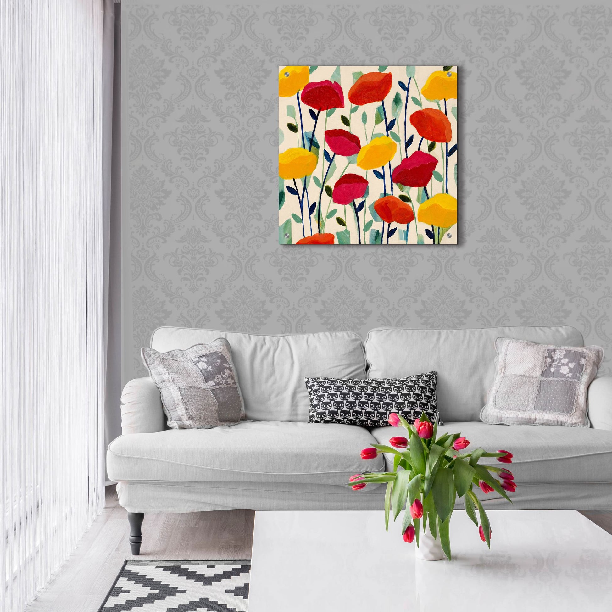 Epic Art ' Cheerful Poppies' by Carrie Schmitt, Acrylic Glass Wall Art,24x24