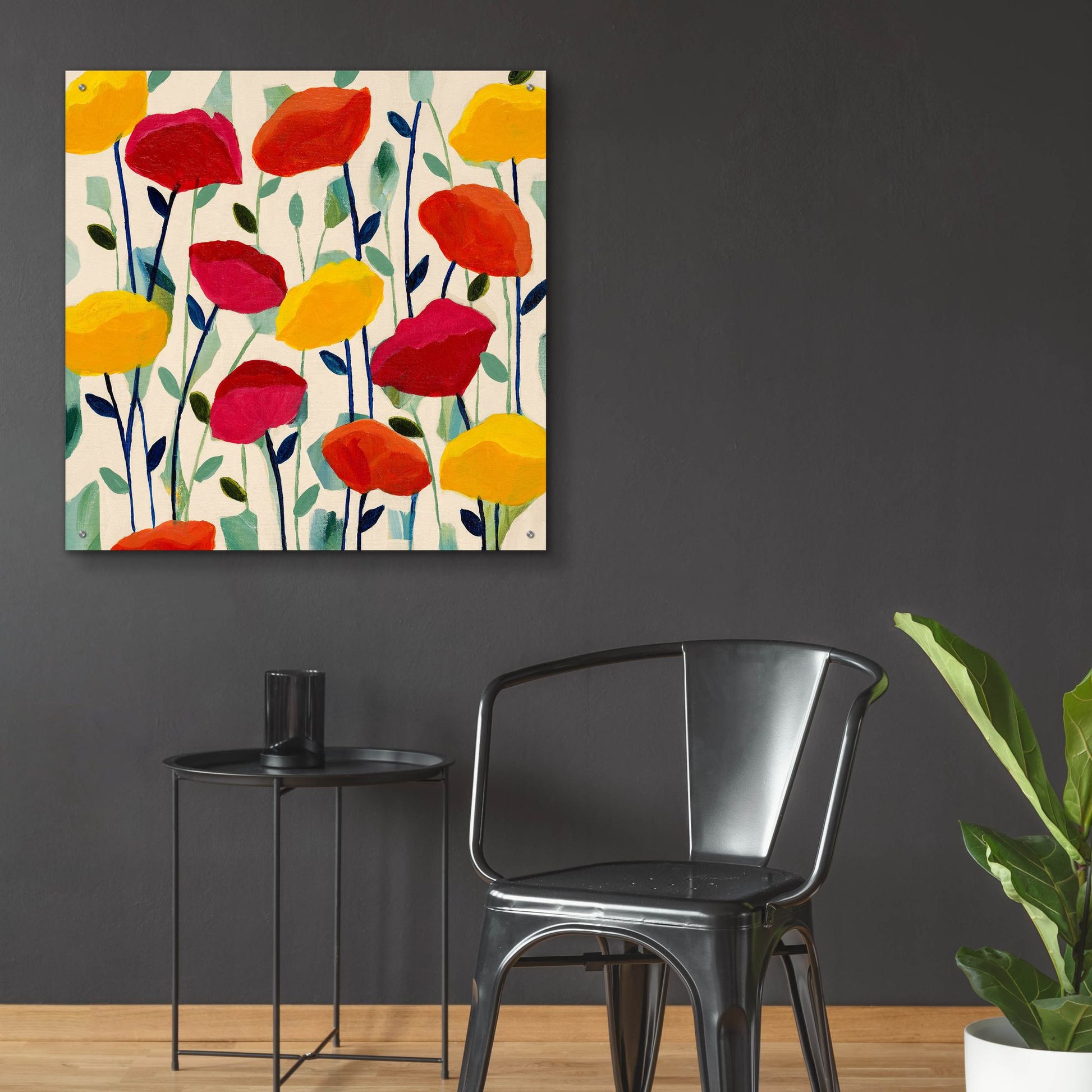 Epic Art ' Cheerful Poppies' by Carrie Schmitt, Acrylic Glass Wall Art,36x36