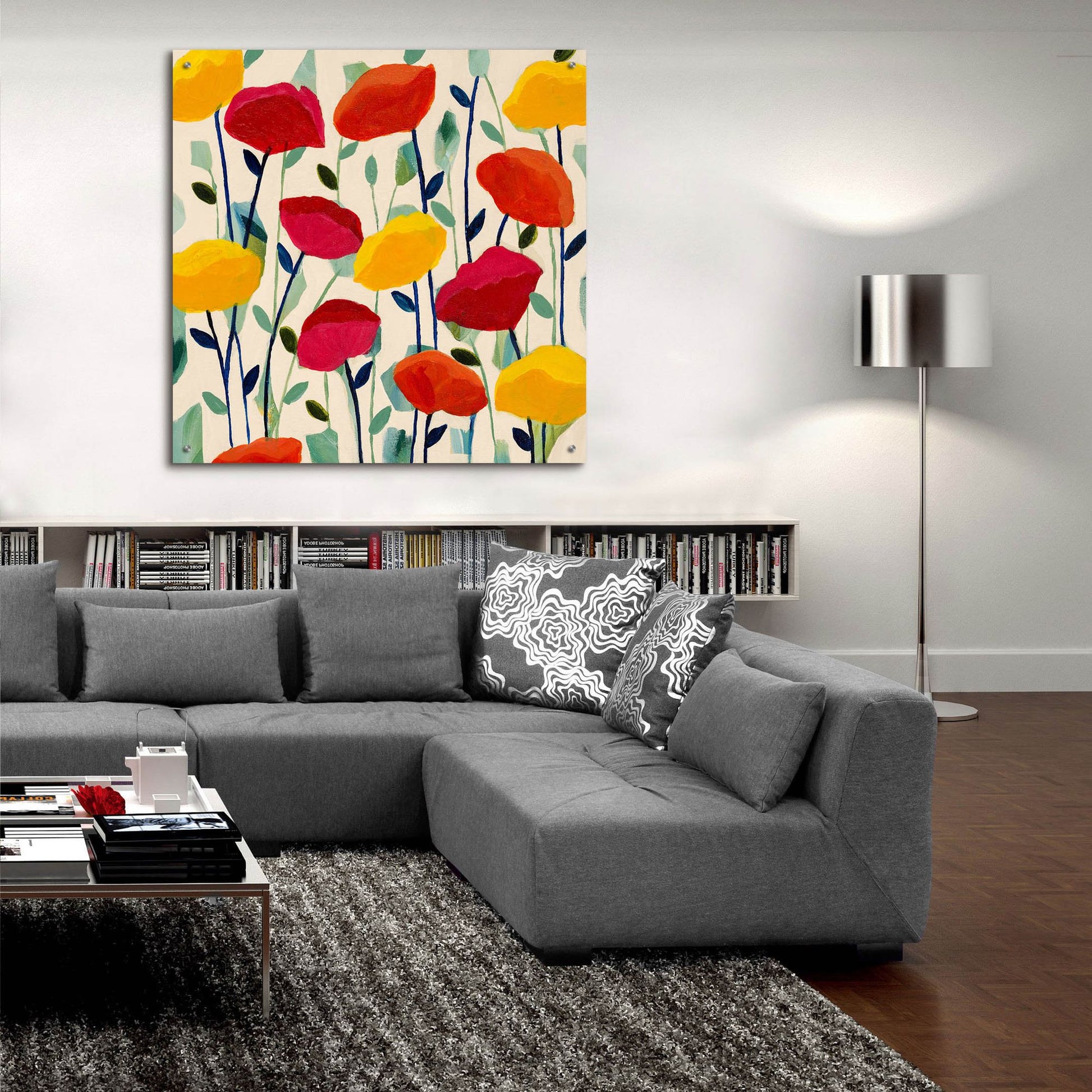 Epic Art ' Cheerful Poppies' by Carrie Schmitt, Acrylic Glass Wall Art,36x36