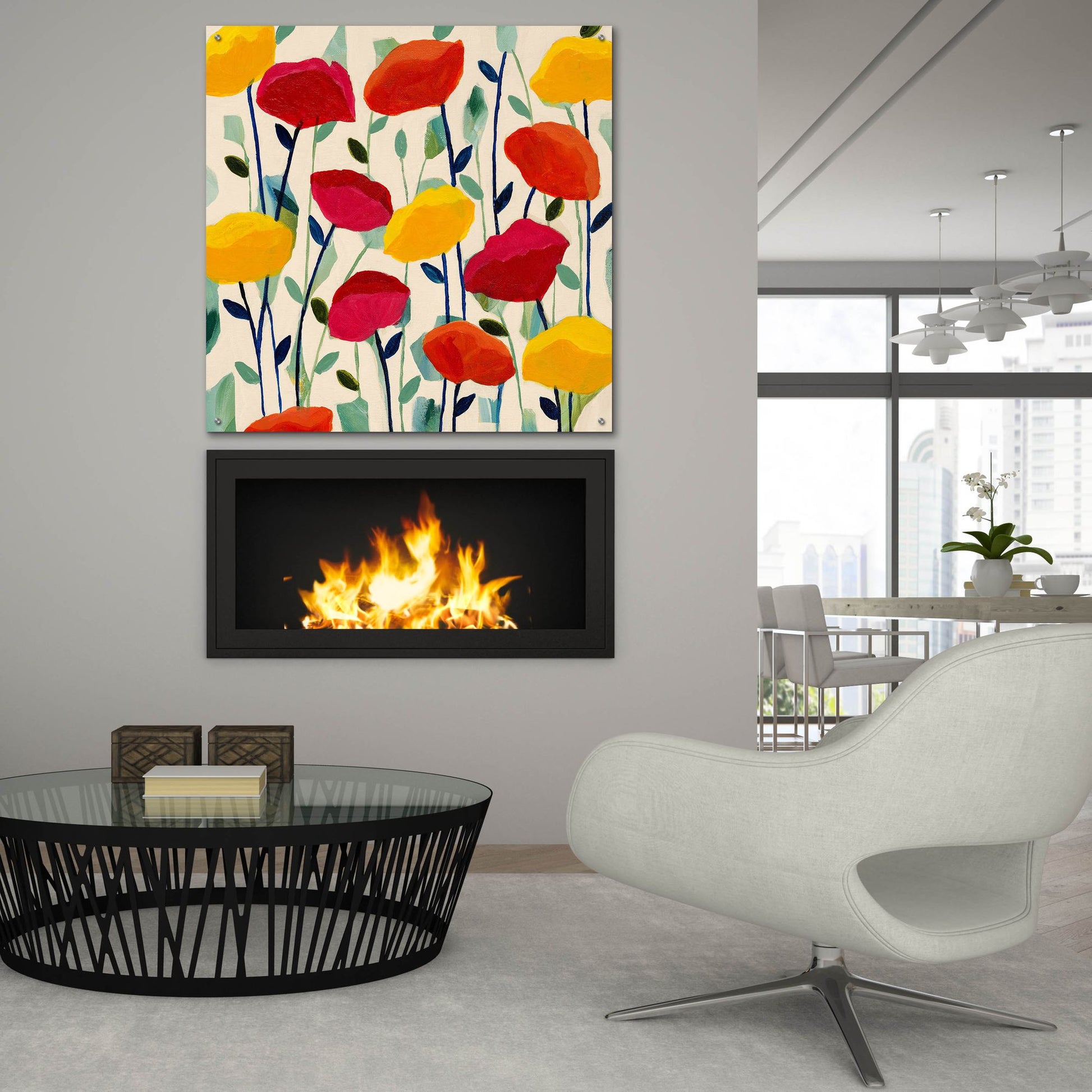 Epic Art ' Cheerful Poppies' by Carrie Schmitt, Acrylic Glass Wall Art,36x36