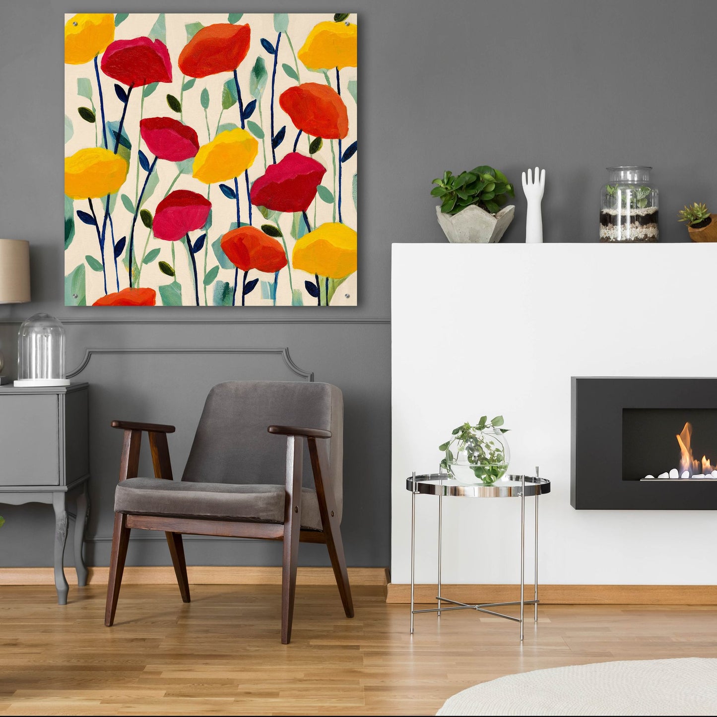 Epic Art ' Cheerful Poppies' by Carrie Schmitt, Acrylic Glass Wall Art,36x36