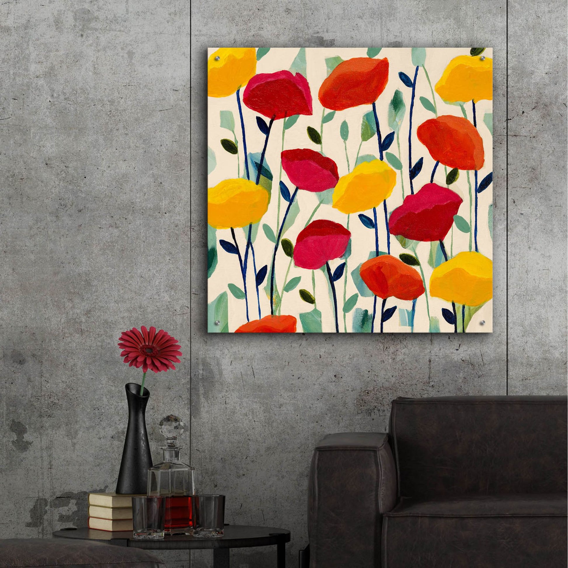 Epic Art ' Cheerful Poppies' by Carrie Schmitt, Acrylic Glass Wall Art,36x36