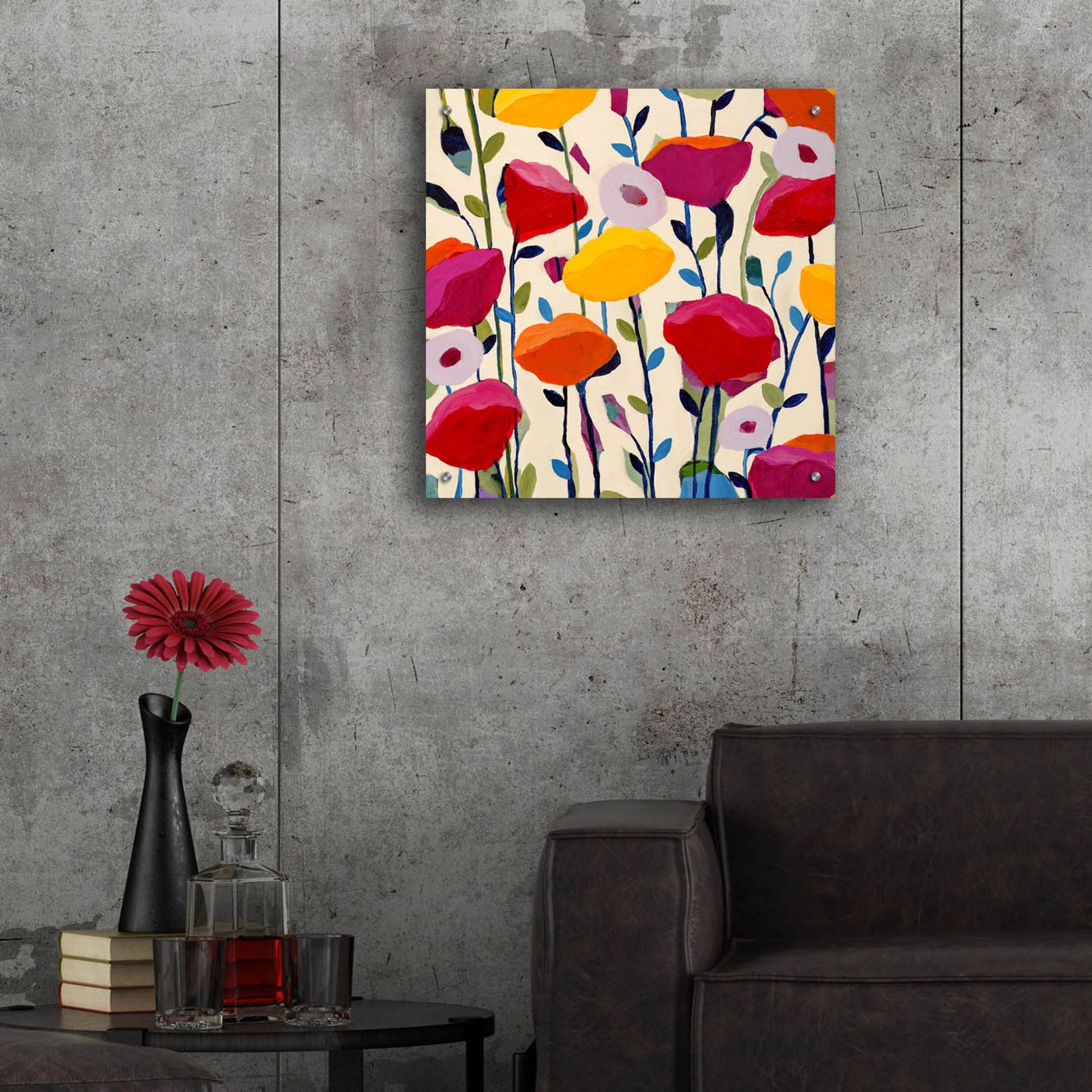 Epic Art ' Bursting Poppies' by Carrie Schmitt/artlicensing.com, Acrylic Glass Wall Art,24x24