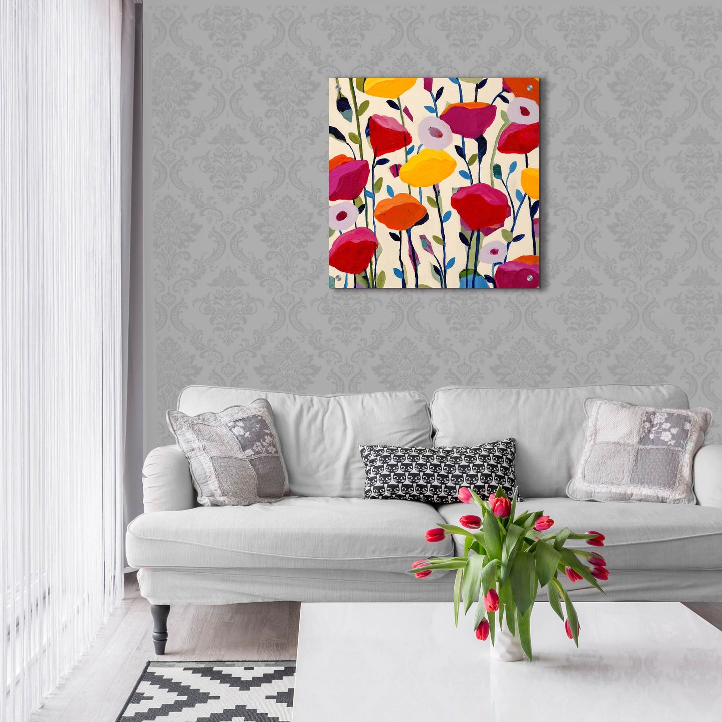 Epic Art ' Bursting Poppies' by Carrie Schmitt/artlicensing.com, Acrylic Glass Wall Art,24x24