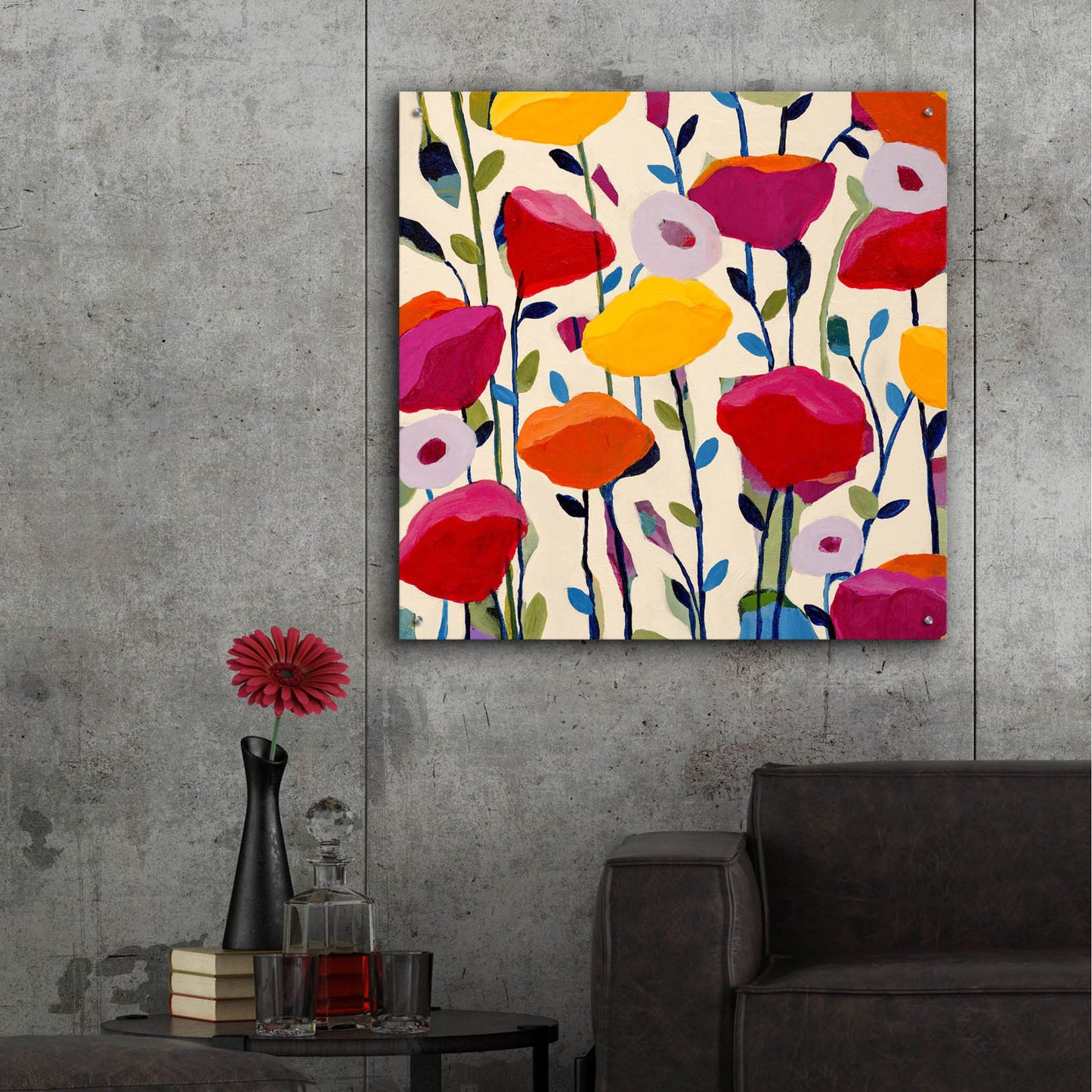 Epic Art ' Bursting Poppies' by Carrie Schmitt/artlicensing.com, Acrylic Glass Wall Art,36x36