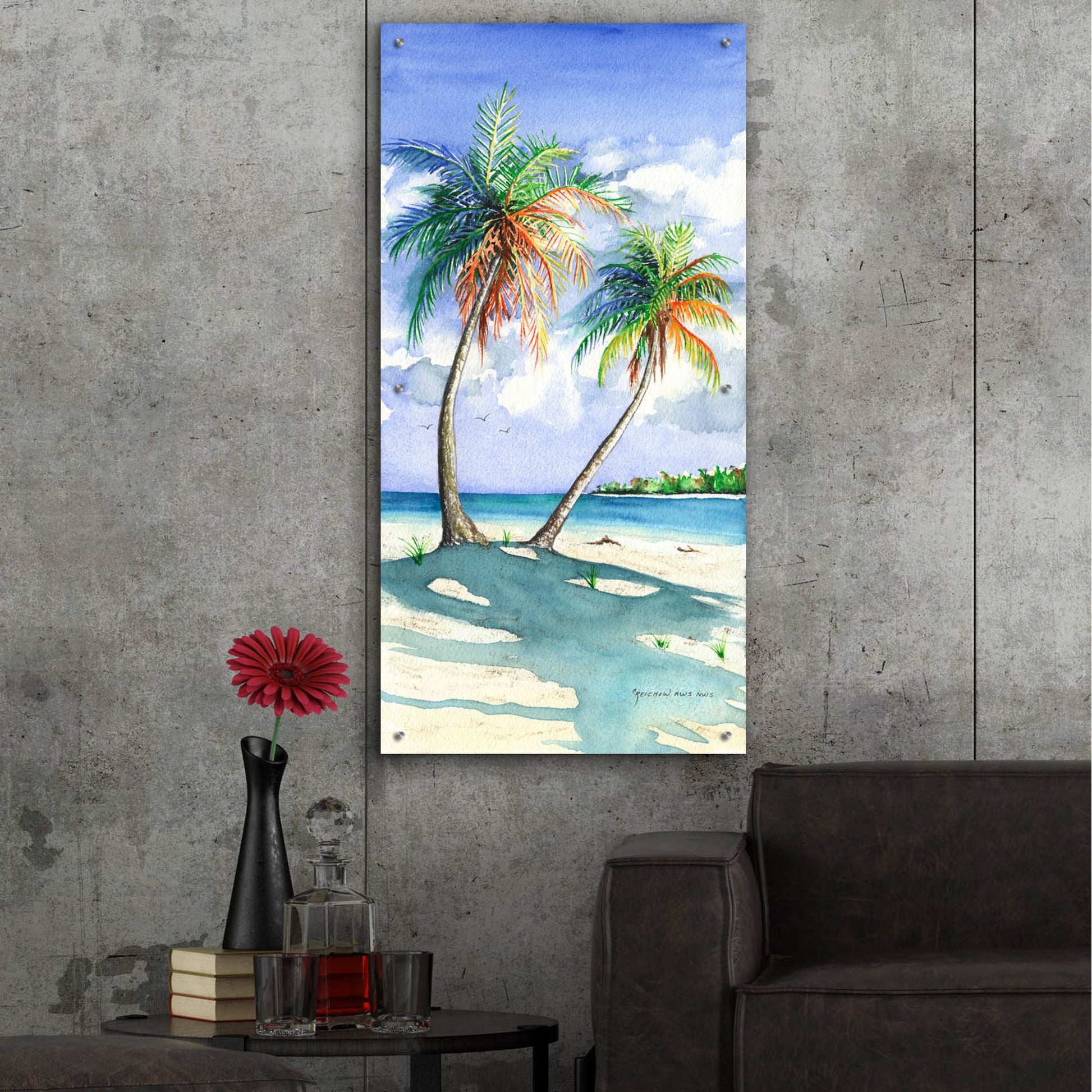 Epic Art ' Palm Shadows' by Christine Reichow, Acrylic Glass Wall Art,24x48