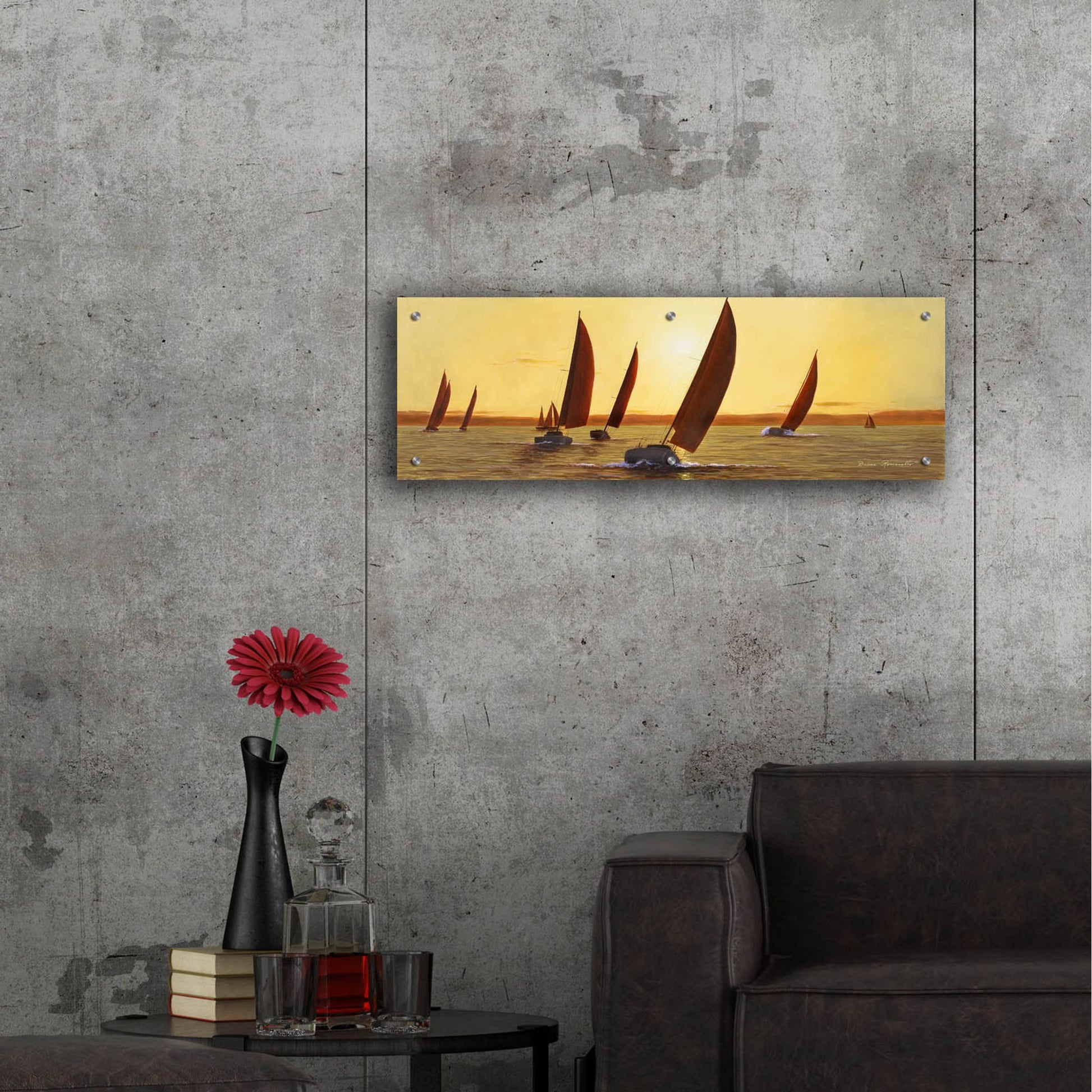 Epic Art ' Sailing, Sailing' by Diane Romanello, Acrylic Glass Wall Art,36x12