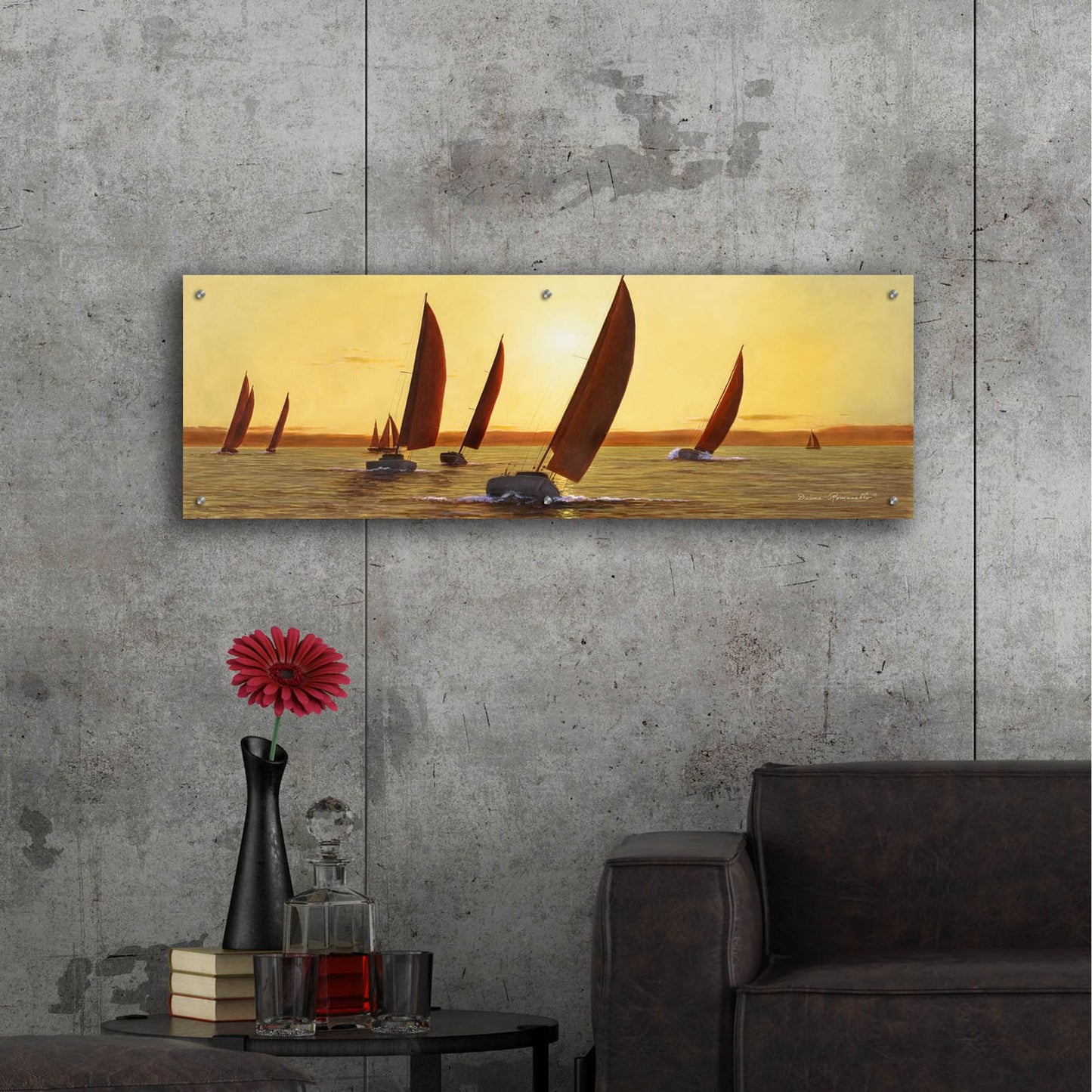 Epic Art ' Sailing, Sailing' by Diane Romanello, Acrylic Glass Wall Art,48x16