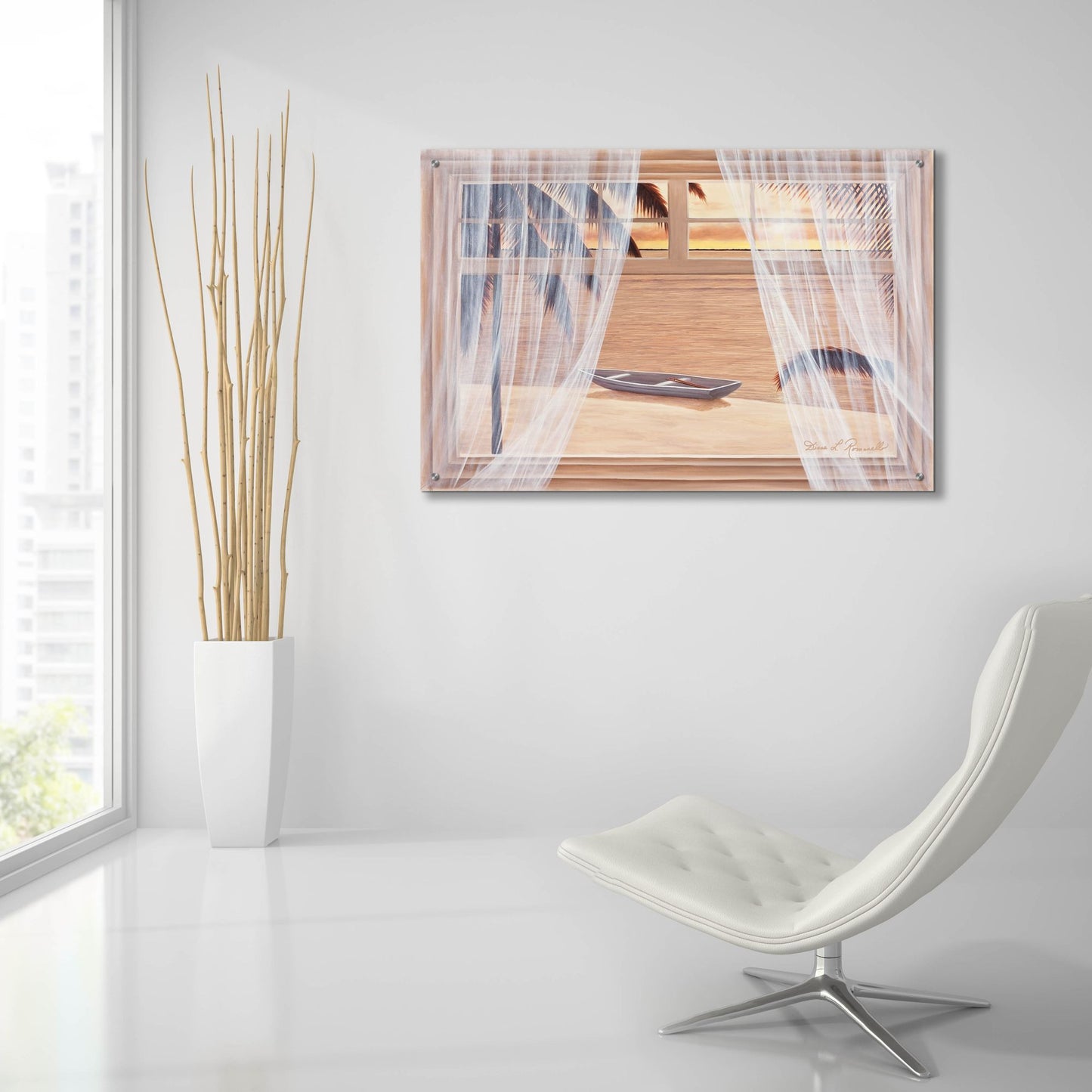 Epic Art ' Amber Palms with Window' by Diane Romanello, Acrylic Glass Wall Art,36x24