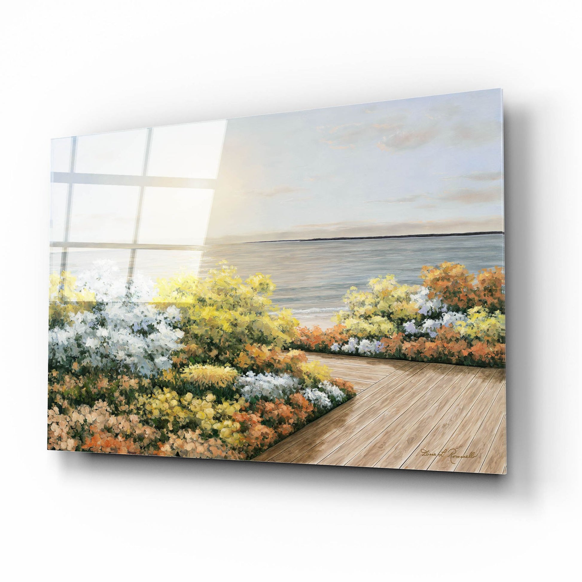 Epic Art ' Deck & Flowers' by Diane Romanello, Acrylic Glass Wall Art,16x12