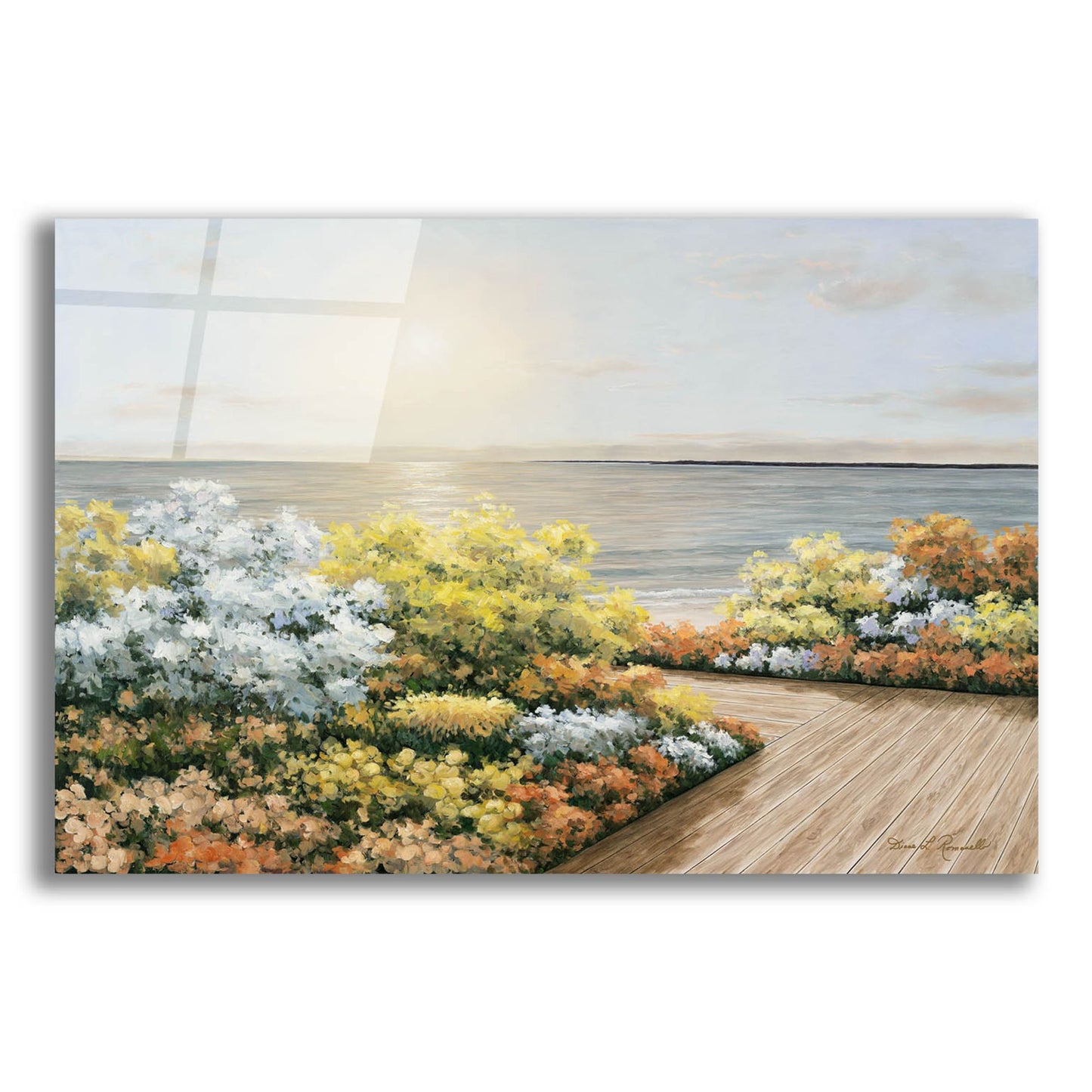 Epic Art ' Deck & Flowers' by Diane Romanello, Acrylic Glass Wall Art,24x16