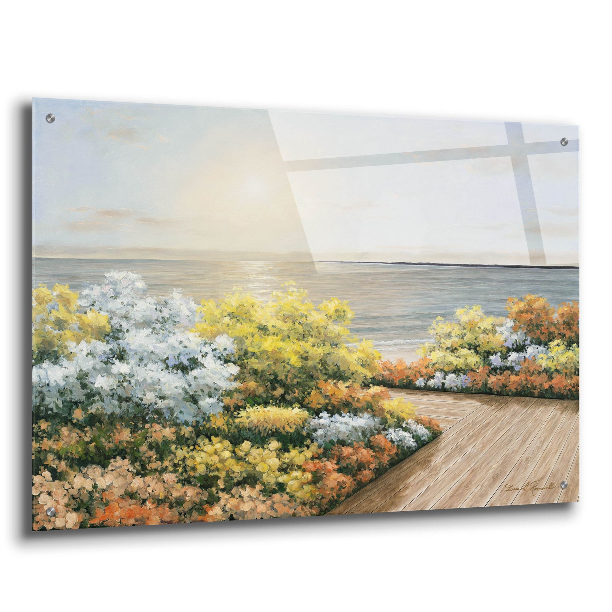 Epic Art ' Deck & Flowers' by Diane Romanello, Acrylic Glass Wall Art,36x24