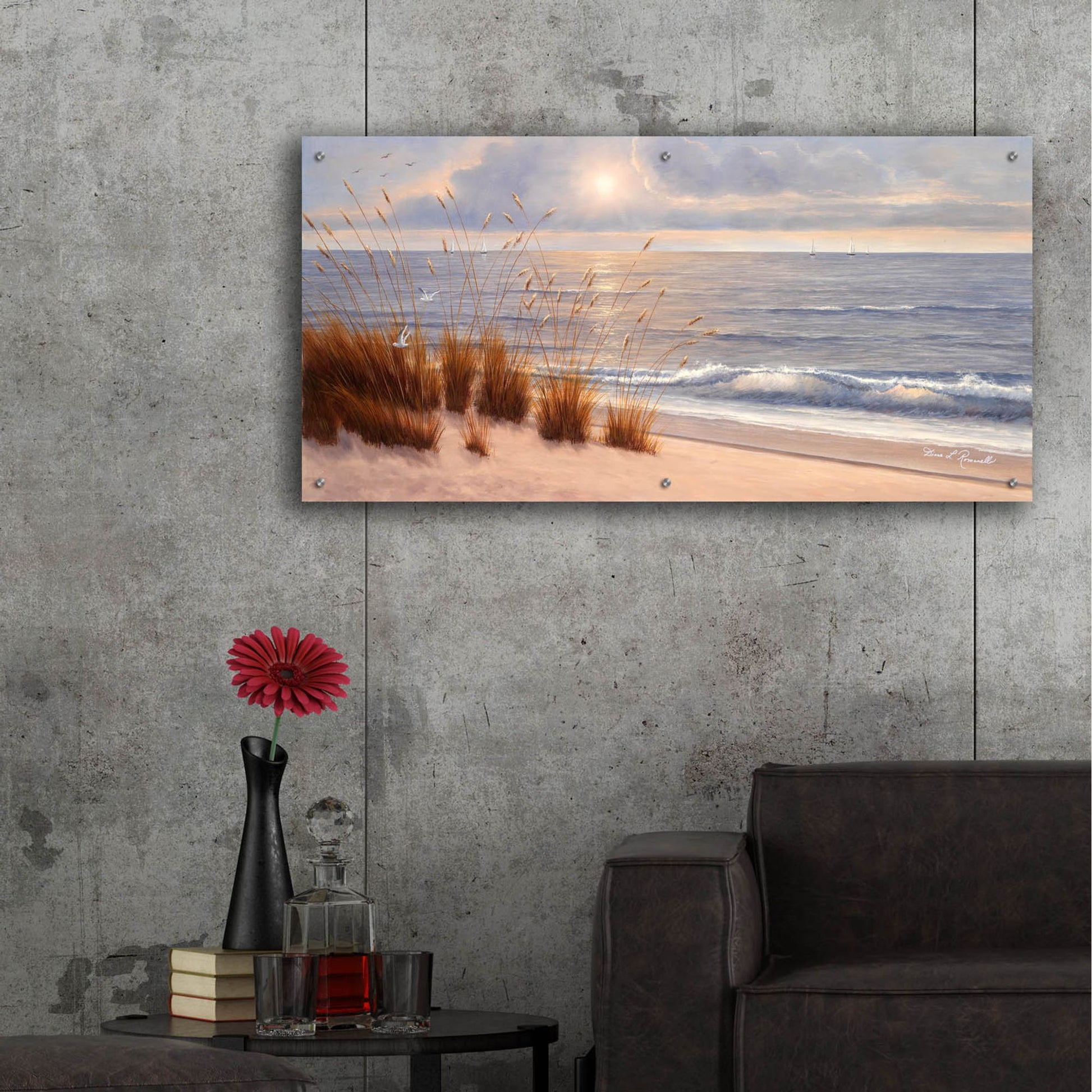 Epic Art ' Seashore' by Diane Romanello, Acrylic Glass Wall Art,48x24