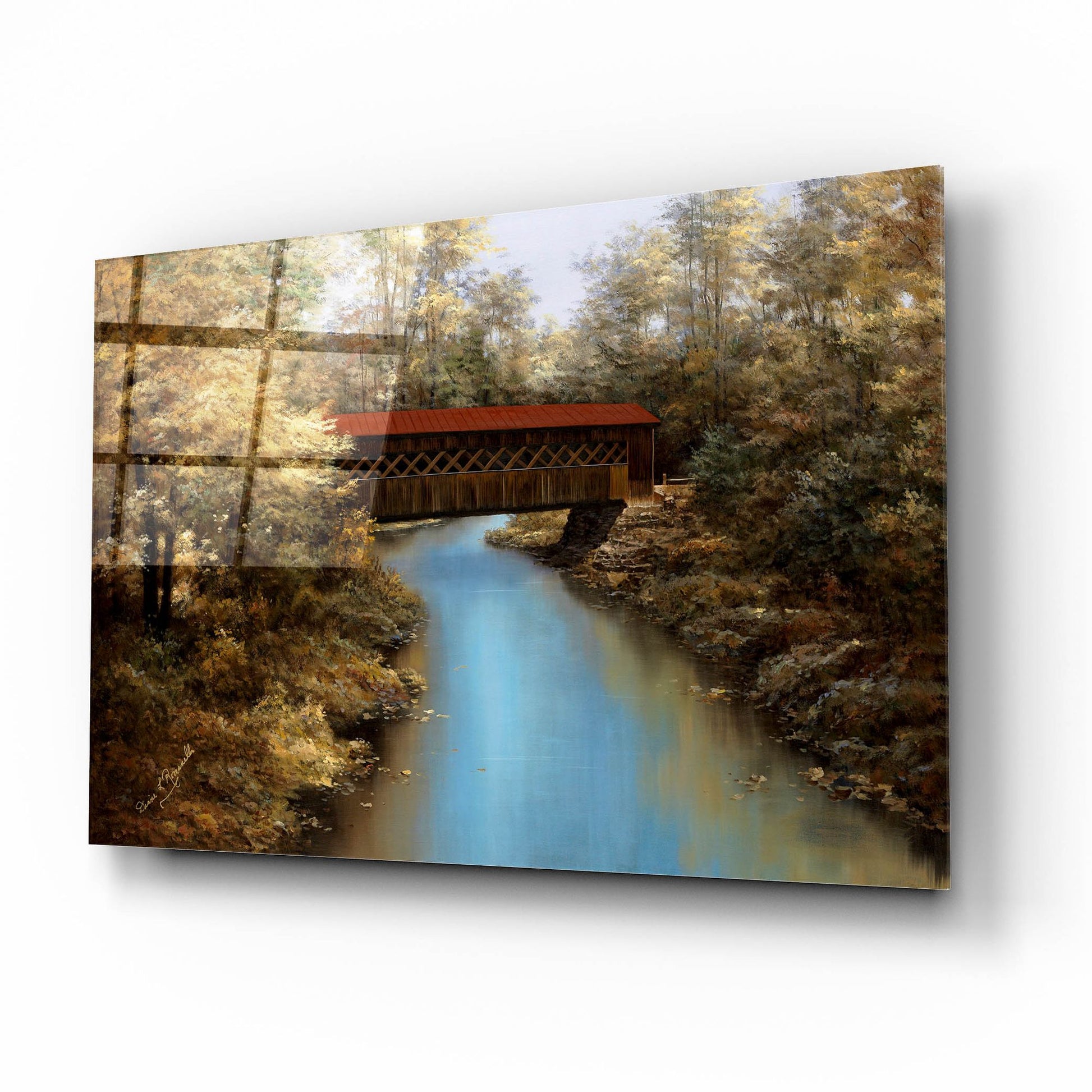 Epic Art ' Covered Bridge' by Diane Romanello, Acrylic Glass Wall Art,16x12