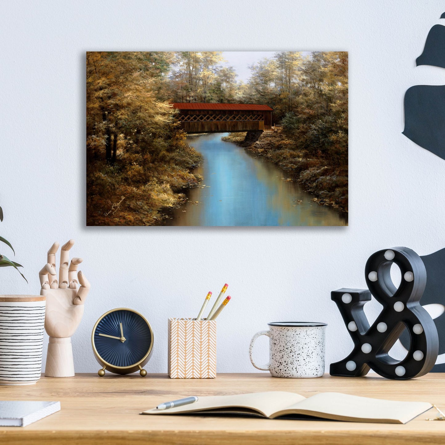 Epic Art ' Covered Bridge' by Diane Romanello, Acrylic Glass Wall Art,16x12