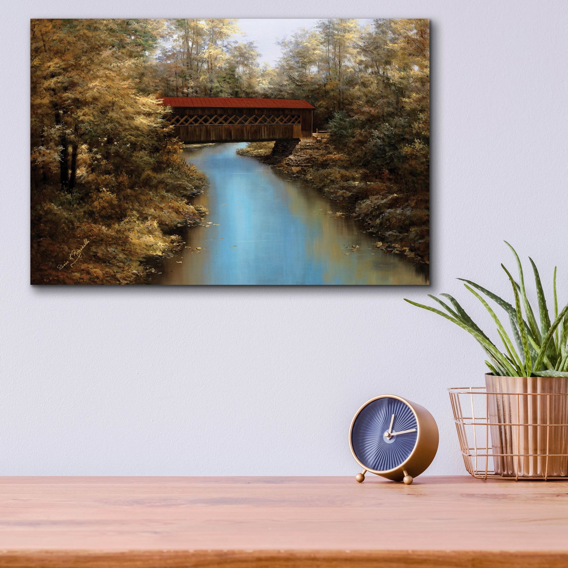 Epic Art ' Covered Bridge' by Diane Romanello, Acrylic Glass Wall Art,16x12