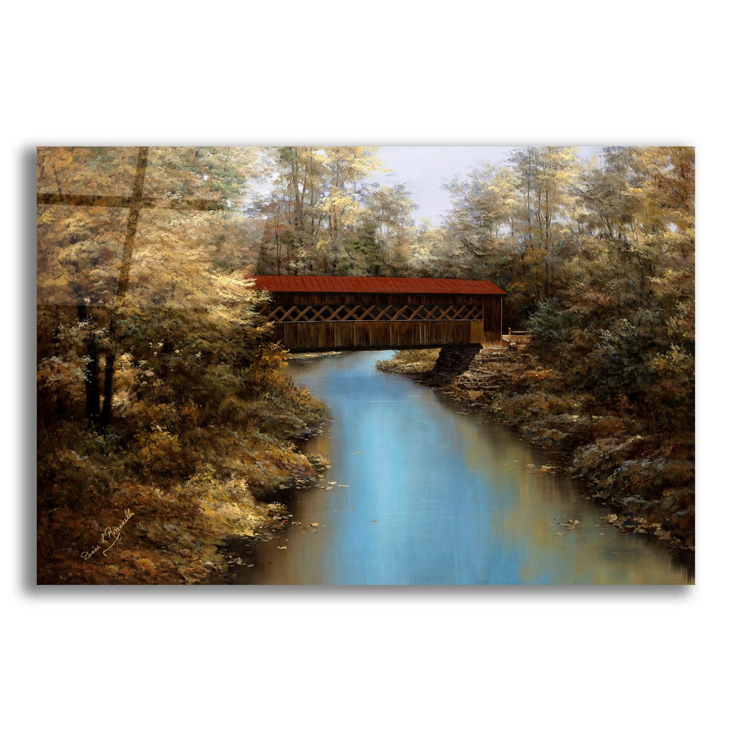 Epic Art ' Covered Bridge' by Diane Romanello, Acrylic Glass Wall Art,16x12