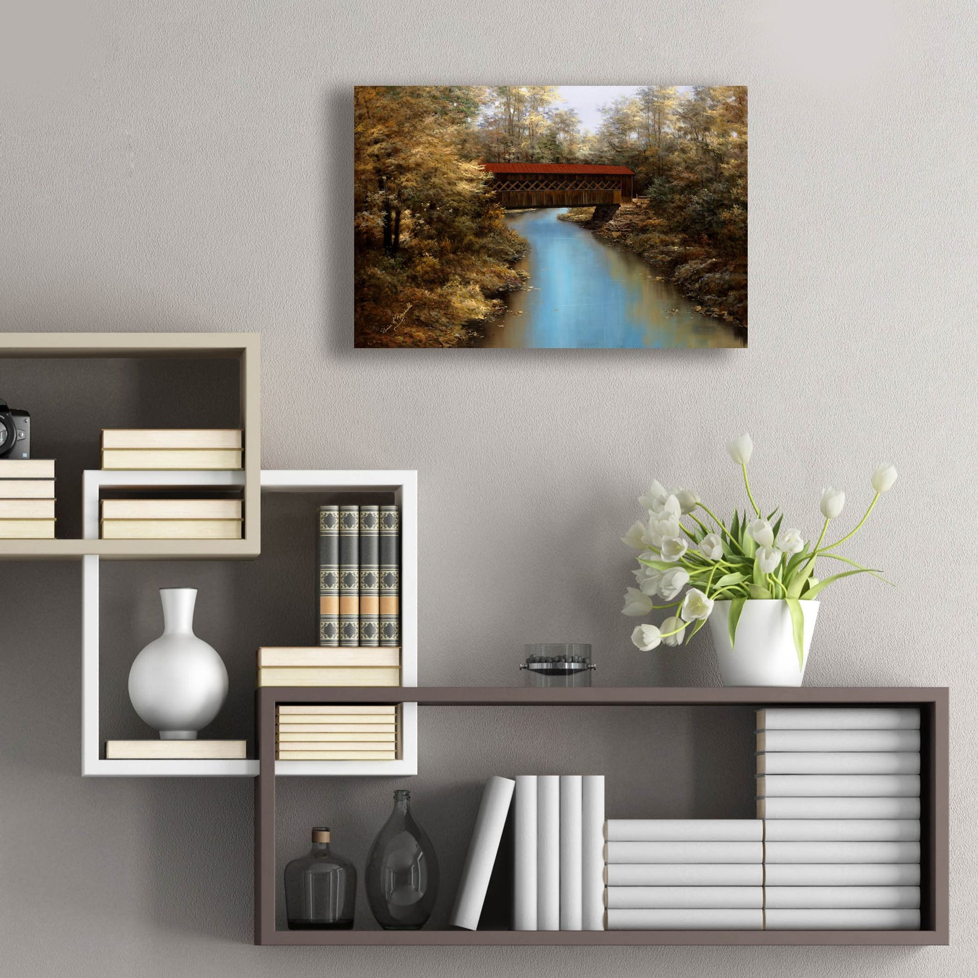 Epic Art ' Covered Bridge' by Diane Romanello, Acrylic Glass Wall Art,24x16