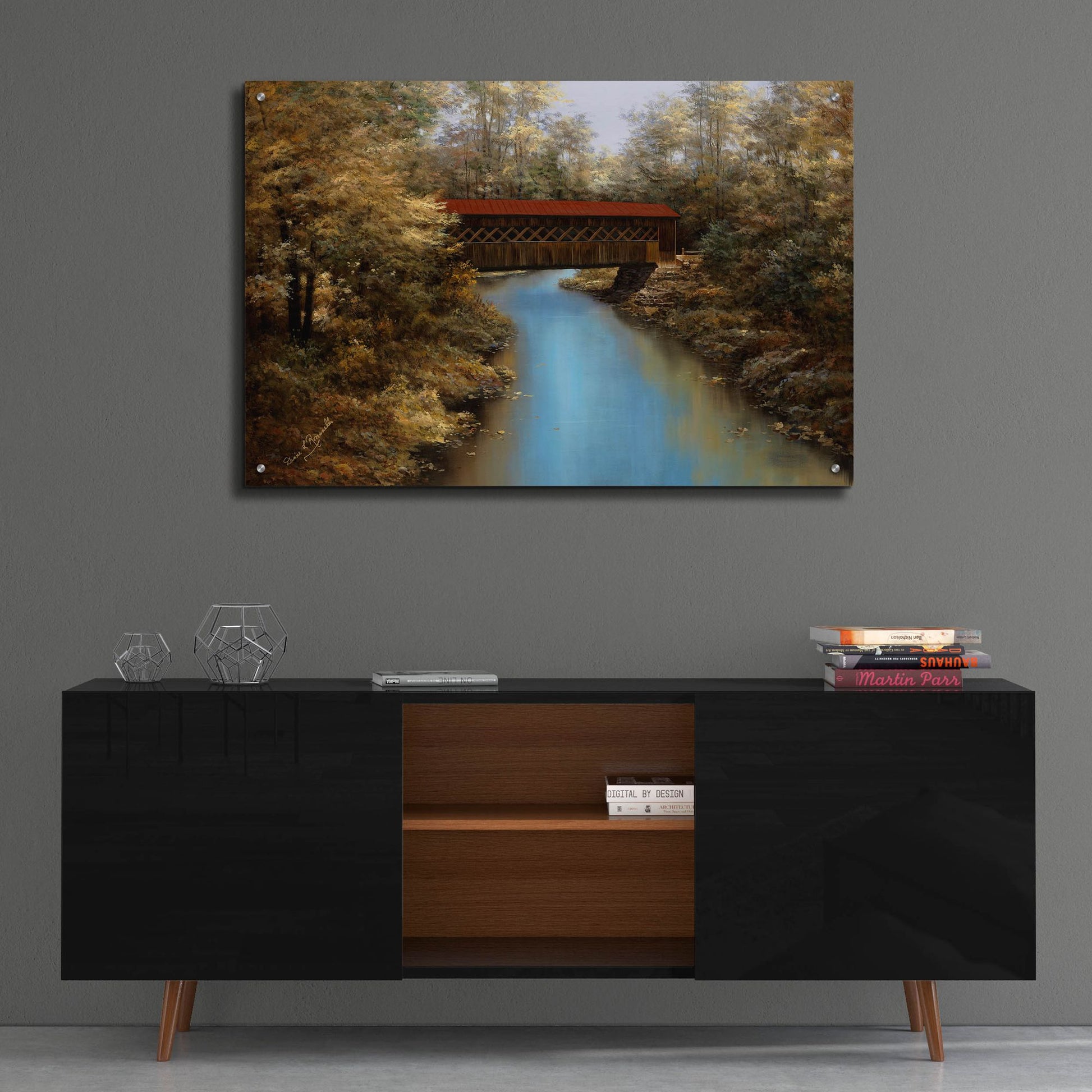 Epic Art ' Covered Bridge' by Diane Romanello, Acrylic Glass Wall Art,36x24