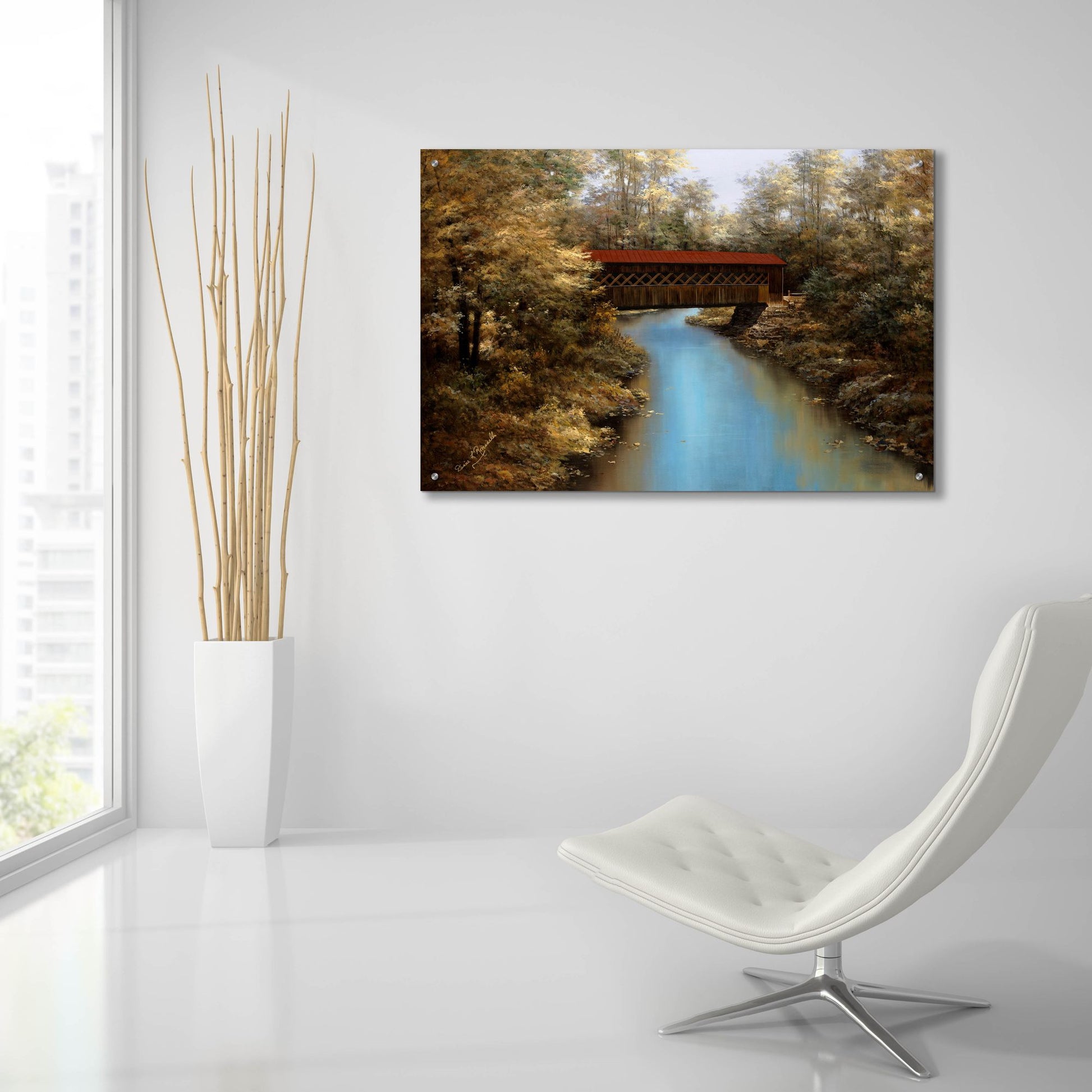 Epic Art ' Covered Bridge' by Diane Romanello, Acrylic Glass Wall Art,36x24