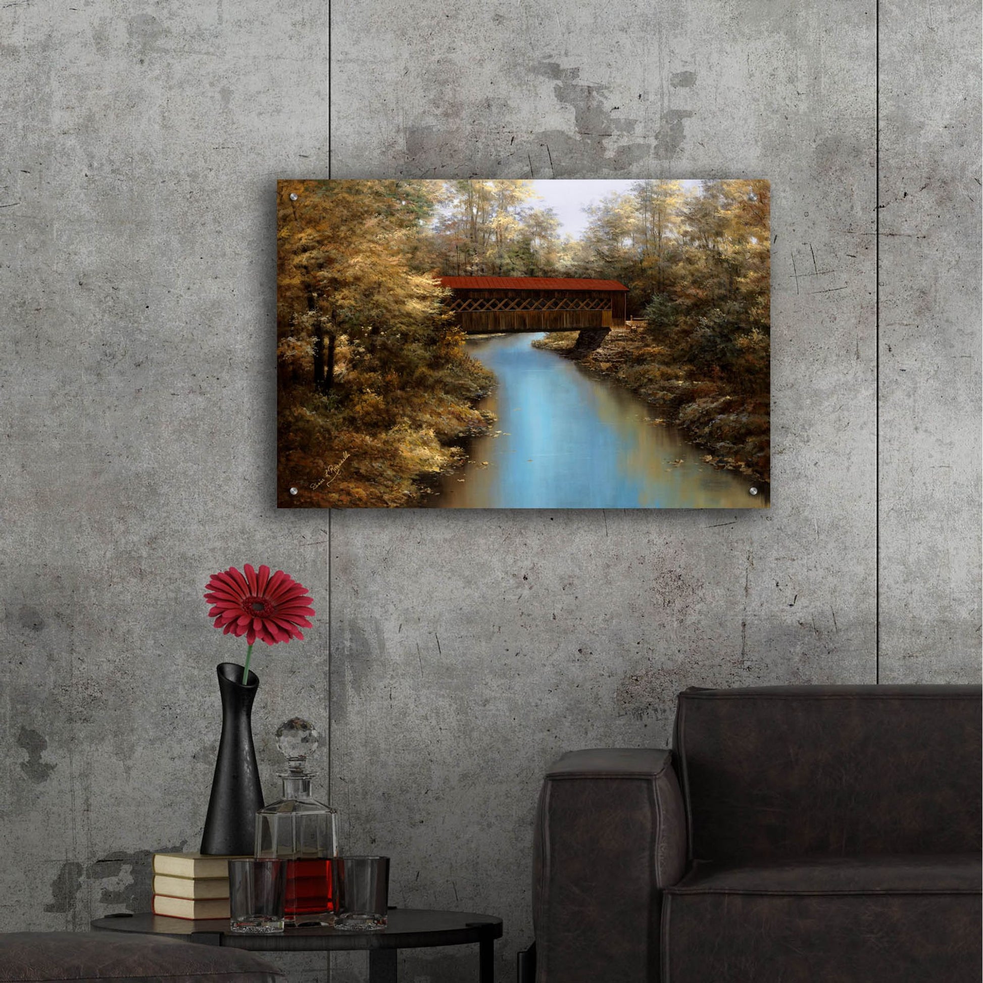 Epic Art ' Covered Bridge' by Diane Romanello, Acrylic Glass Wall Art,36x24