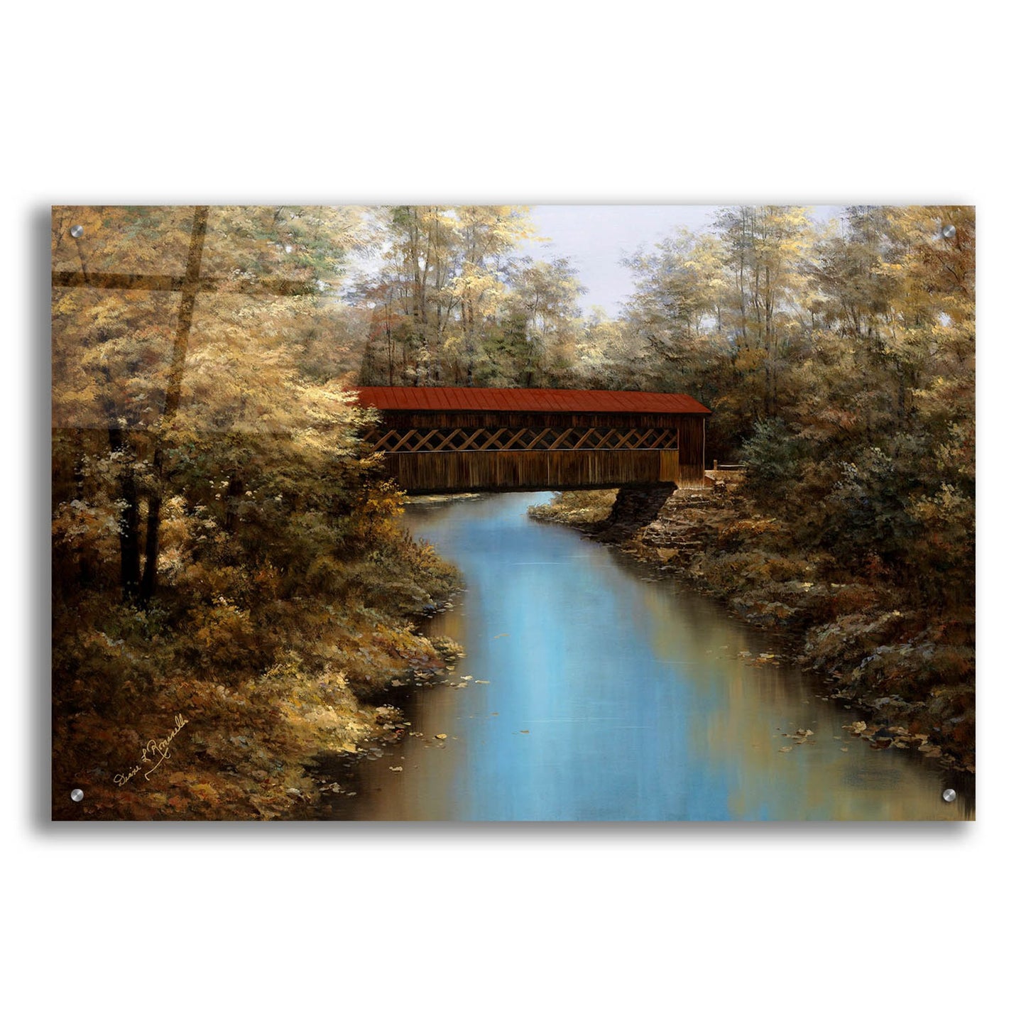 Epic Art ' Covered Bridge' by Diane Romanello, Acrylic Glass Wall Art,36x24