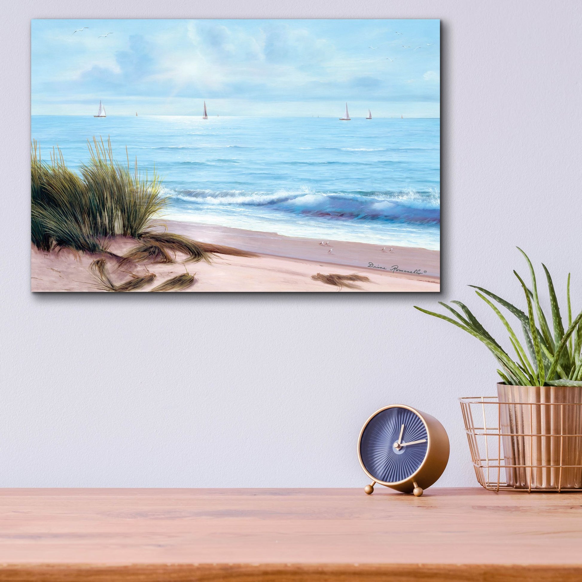 Epic Art ' Sandpiper Beach' by Diane Romanello, Acrylic Glass Wall Art,16x12