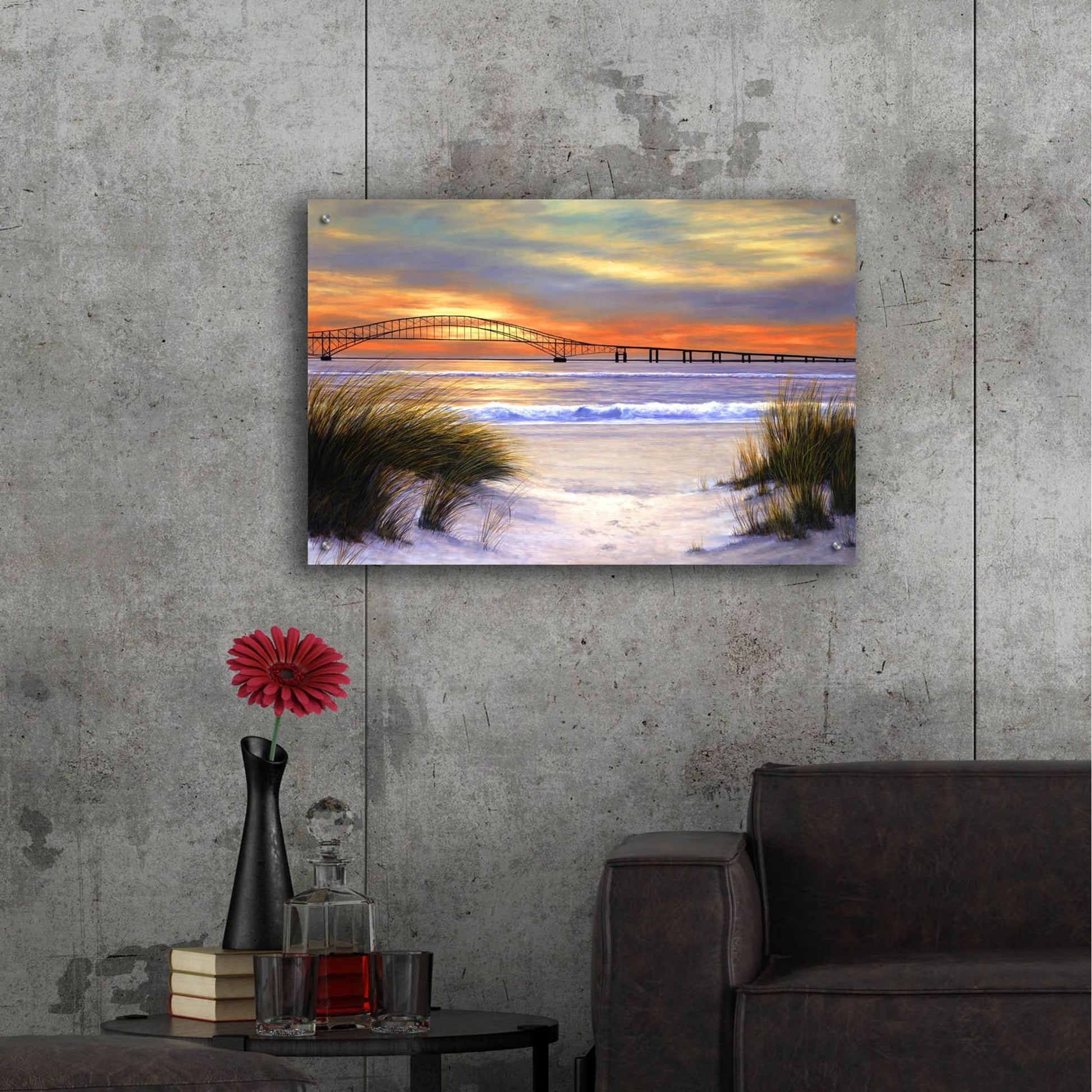 Epic Art ' Sunset over Robert Moses' by Diane Romanello, Acrylic Glass Wall Art,36x24